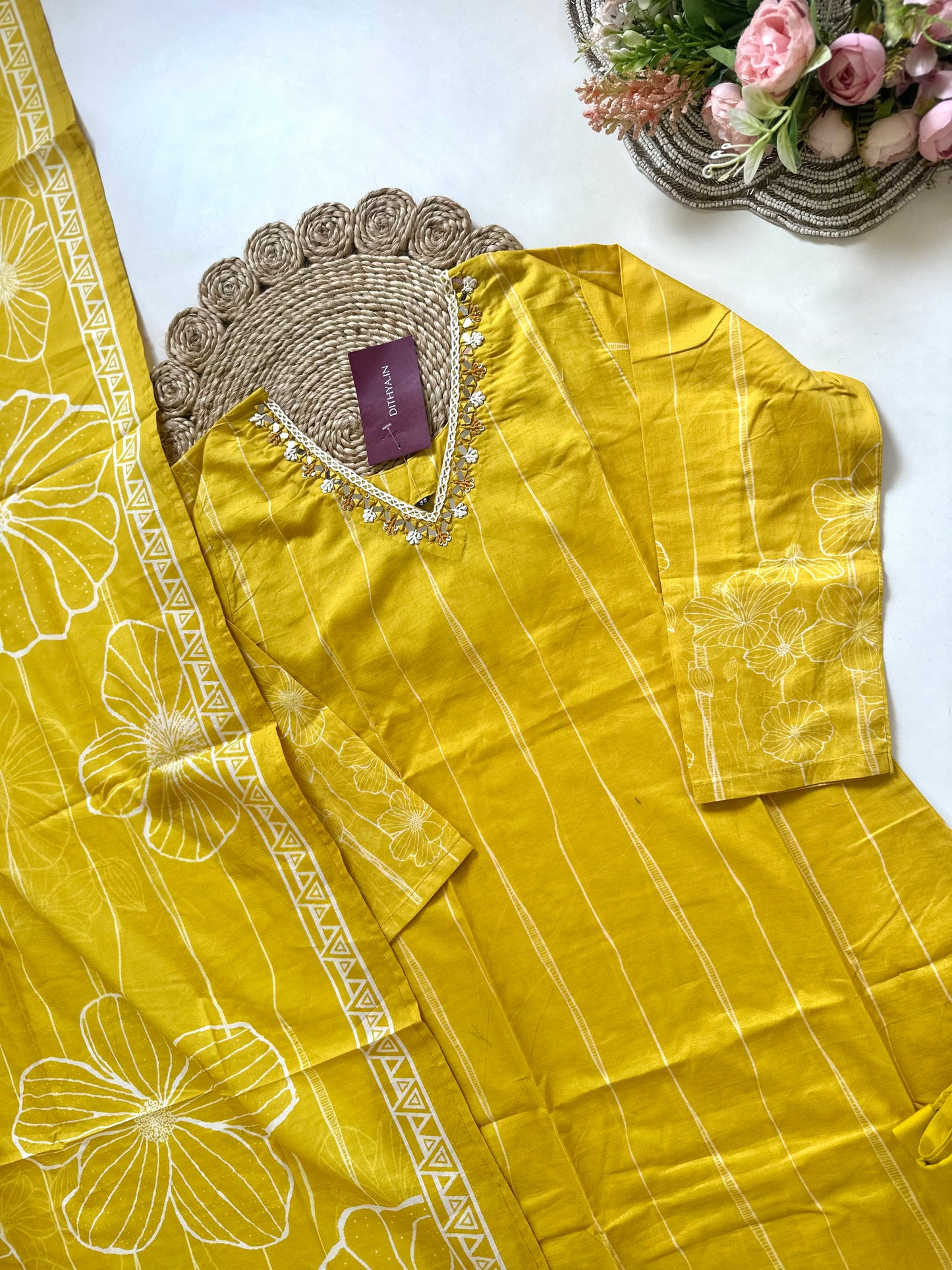 K353 - Cotton printed Straight kurti with pants and dupatta .