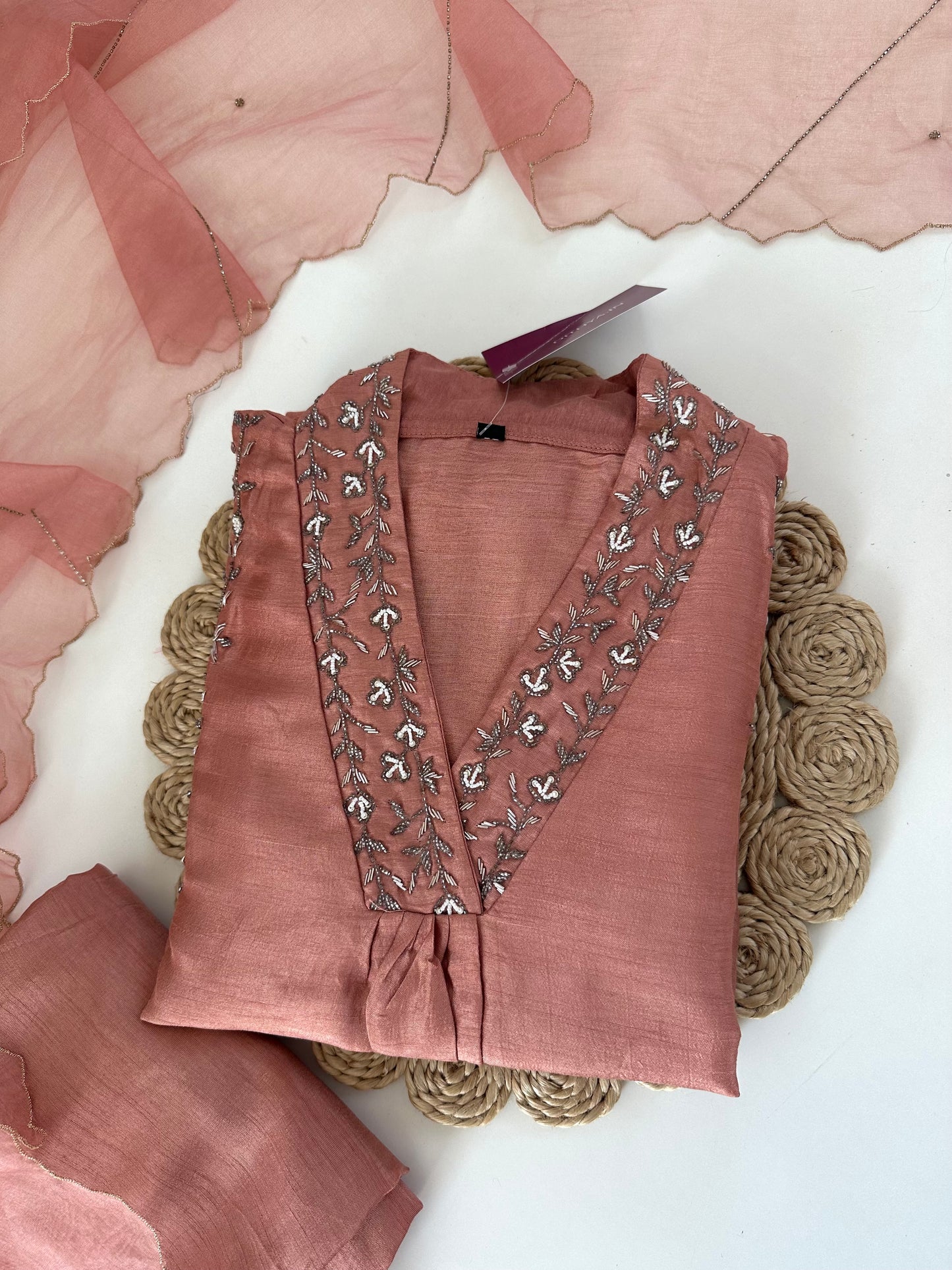 K200 - Russian silk handwork Anarkali with pants and dupatta .