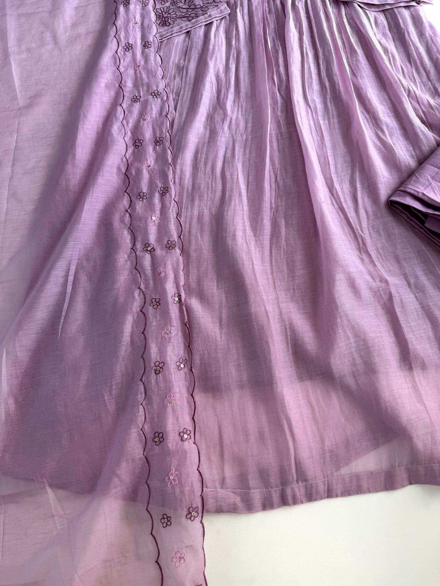 K478 - Mul chanderi handwork Anarkali with pants and dupatta