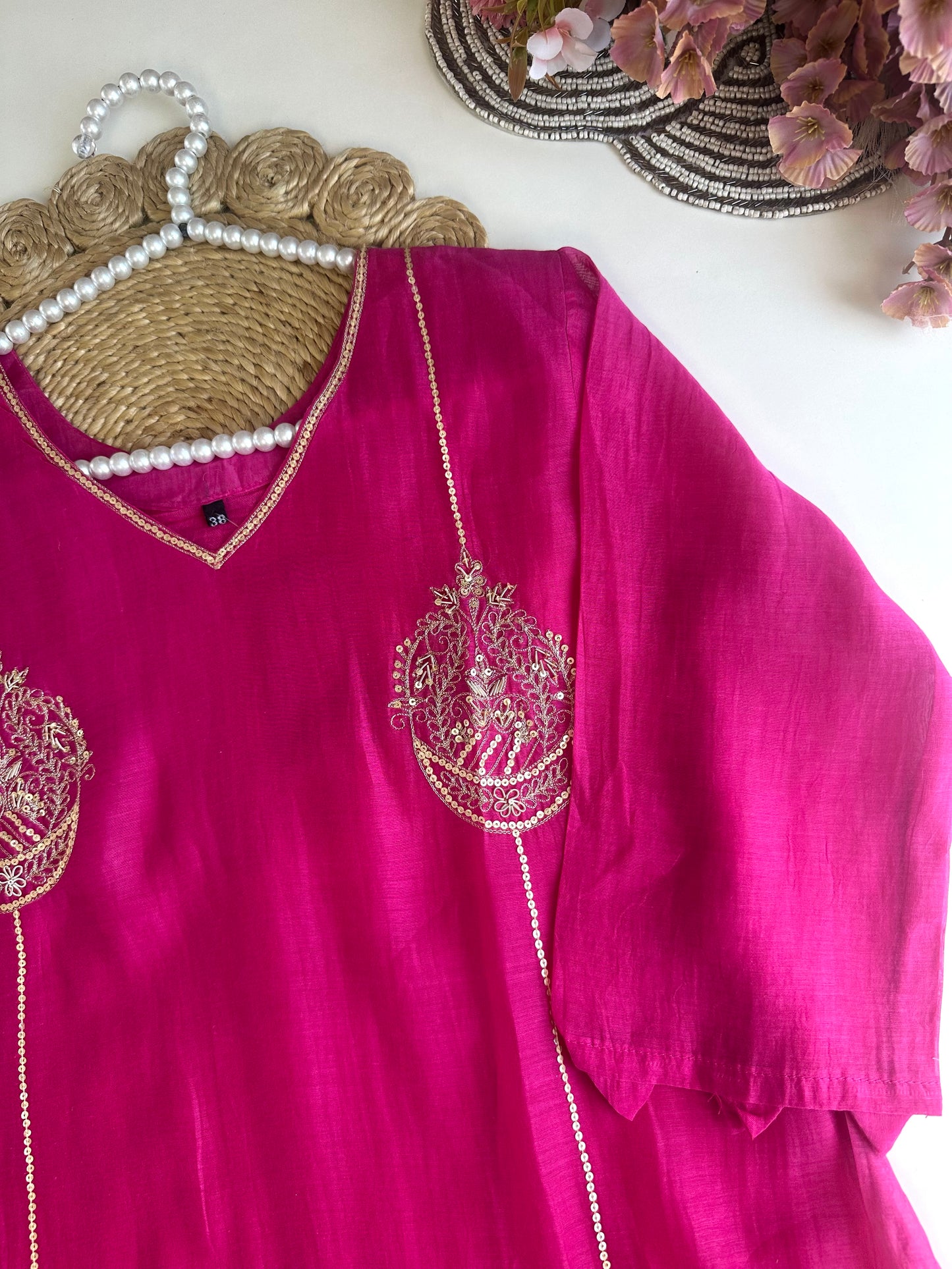 K460 - Mul Chanderi zardosi work Aline Kurti with pants and dupatta