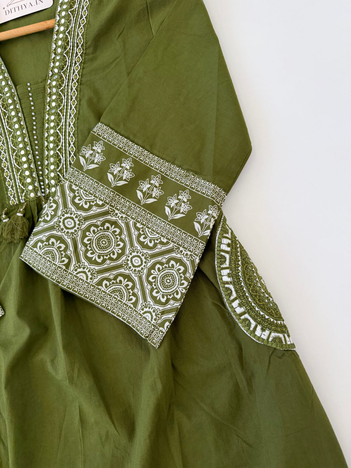 K259 - Mul cotton embroidered Aline Kurti with pants and dupatta