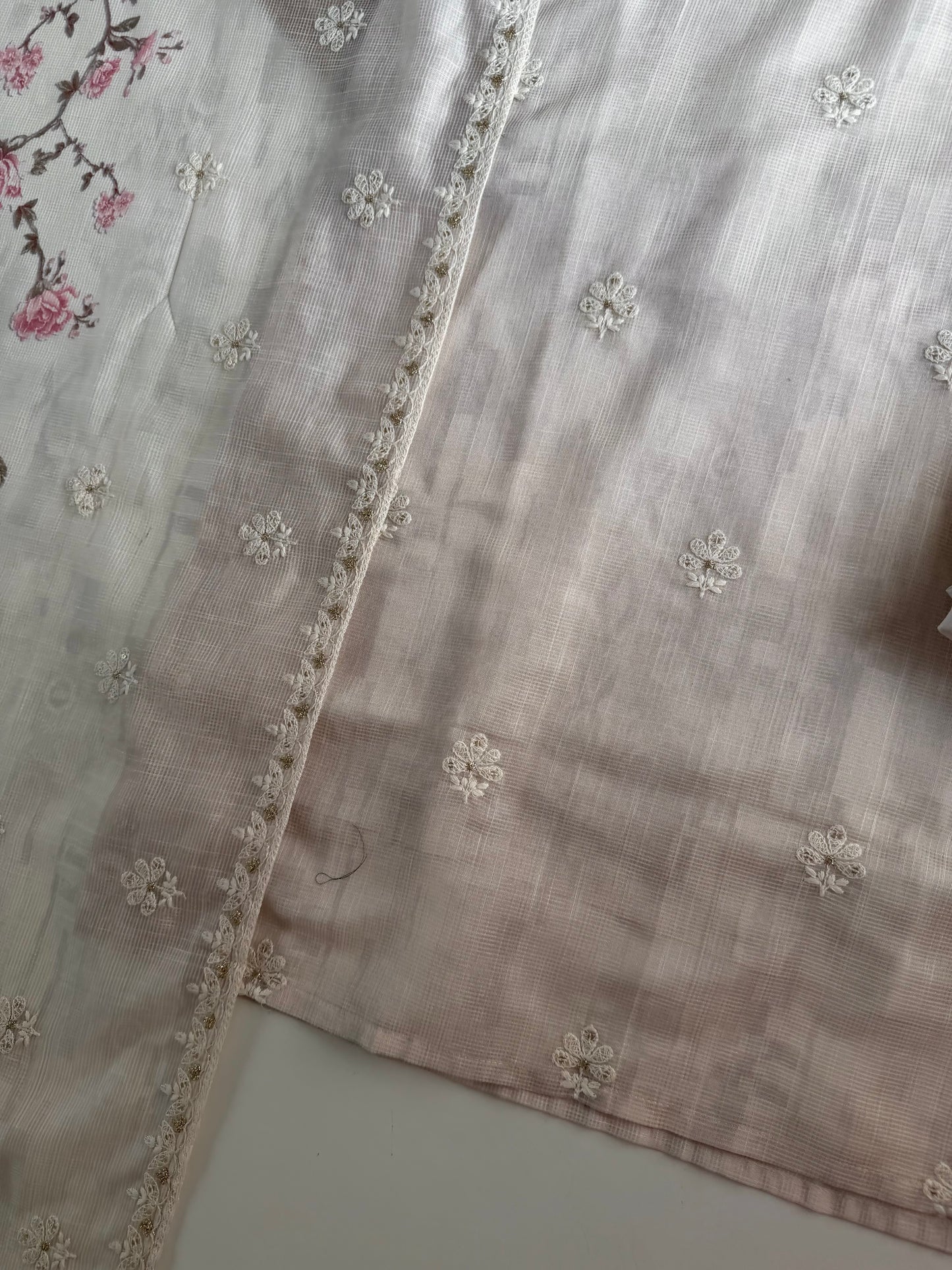 K071 - Chanderi silk embroidered straight Kurti with pants and dupatta
