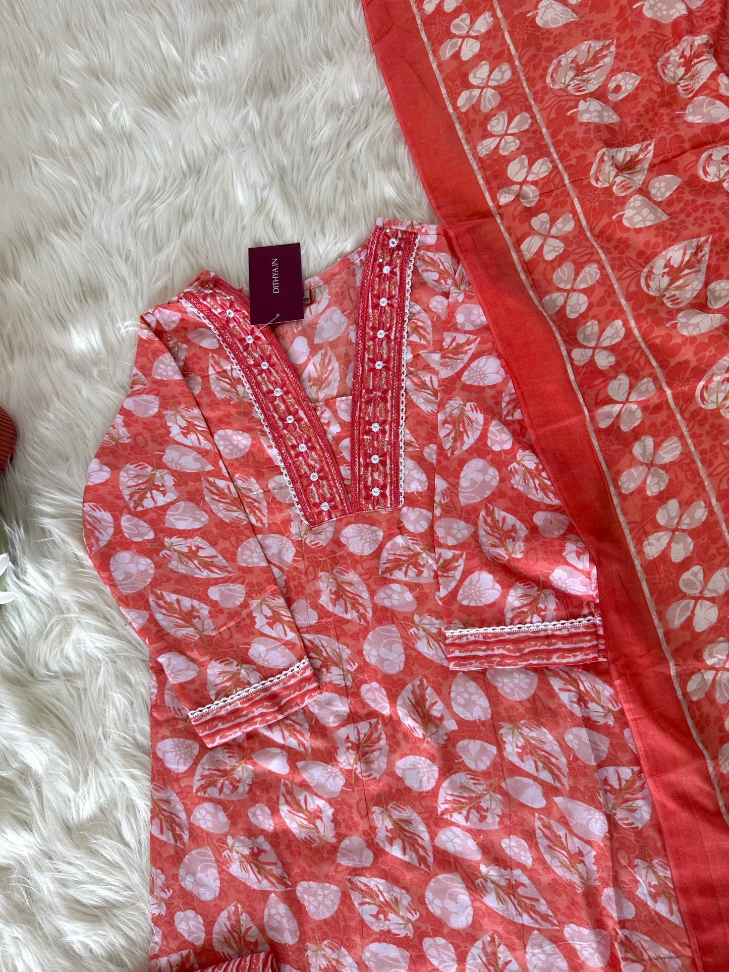 K084 - Cotton printed straight Kurti with pants and dupatta