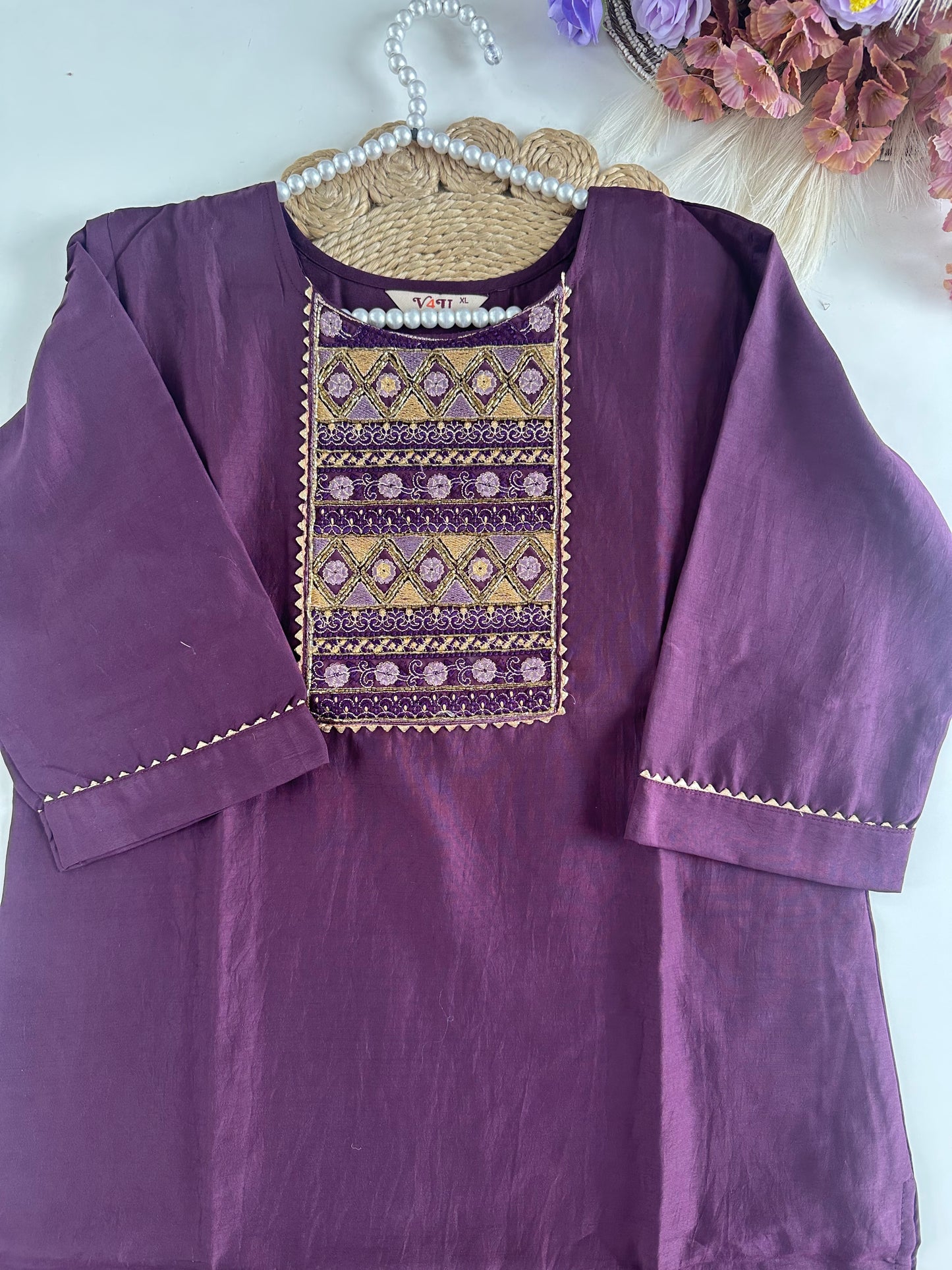 D204 - Roman silk straight kurti with pants and dupatta