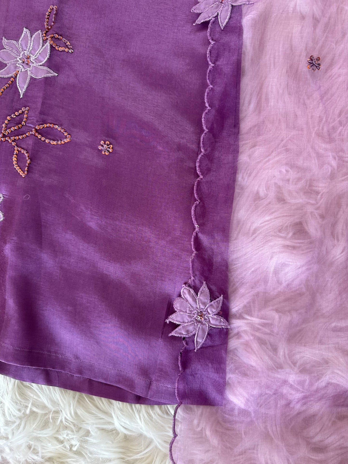 K359 - Russian silk appliqué work straight Kurti with pants and dupatta