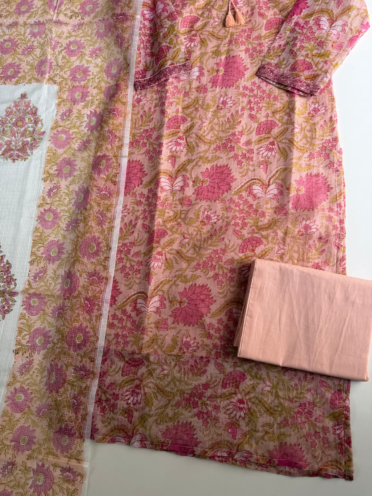 K296-Kota doriya embroidered straight Kurti with pants and dupatta
