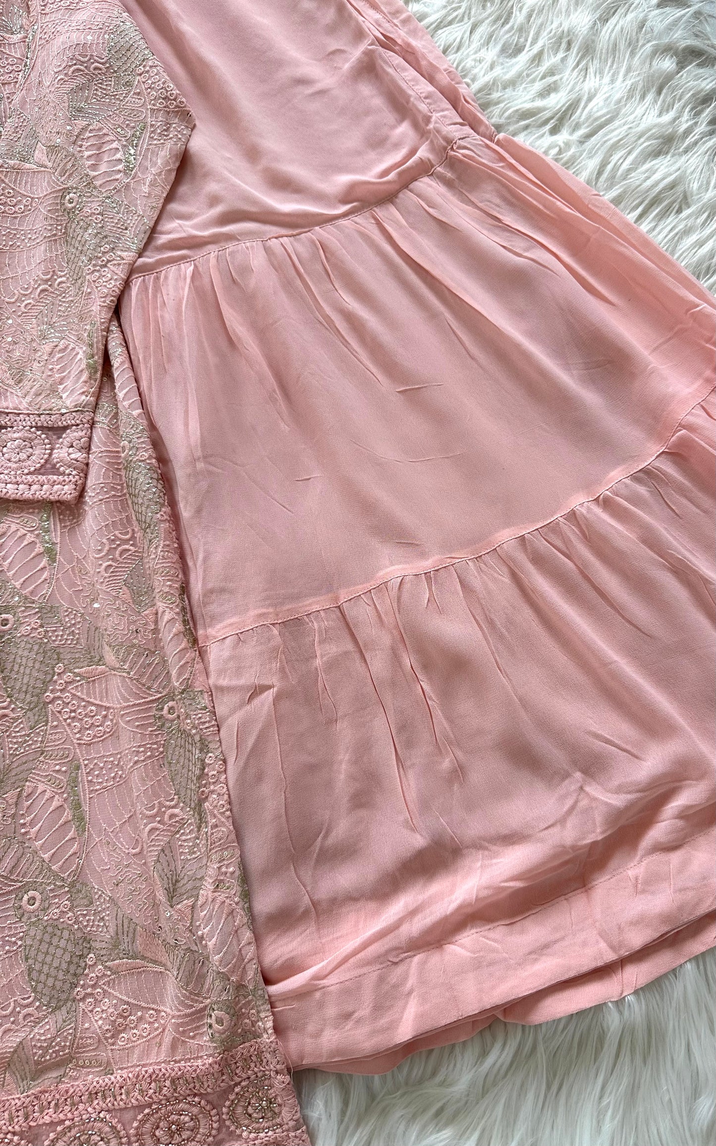 K146 - Chikankari Kurti with sharara and chiffon dupatta