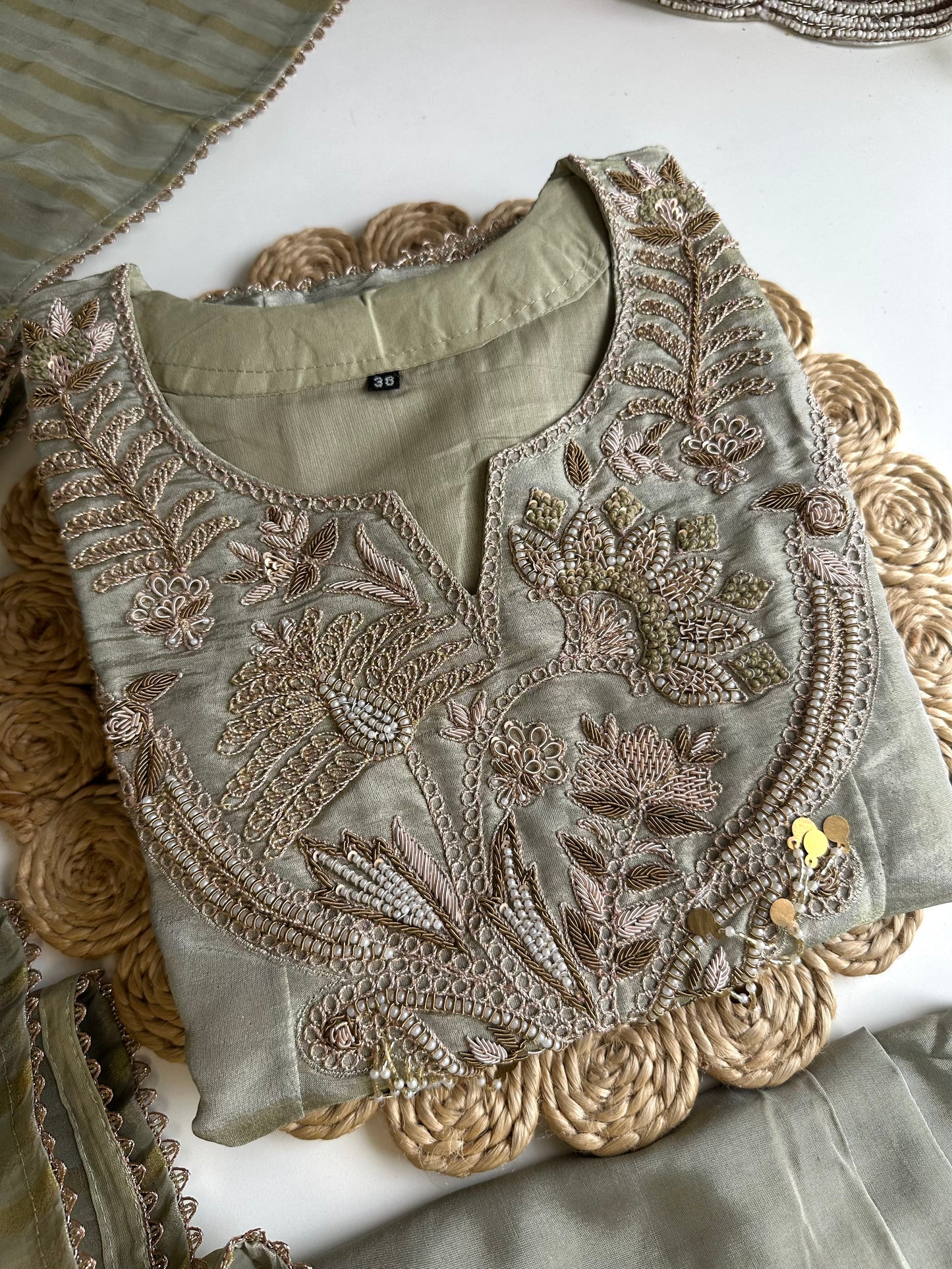 K129 - Titan silk zardosi Anarkali with pants and dupatta