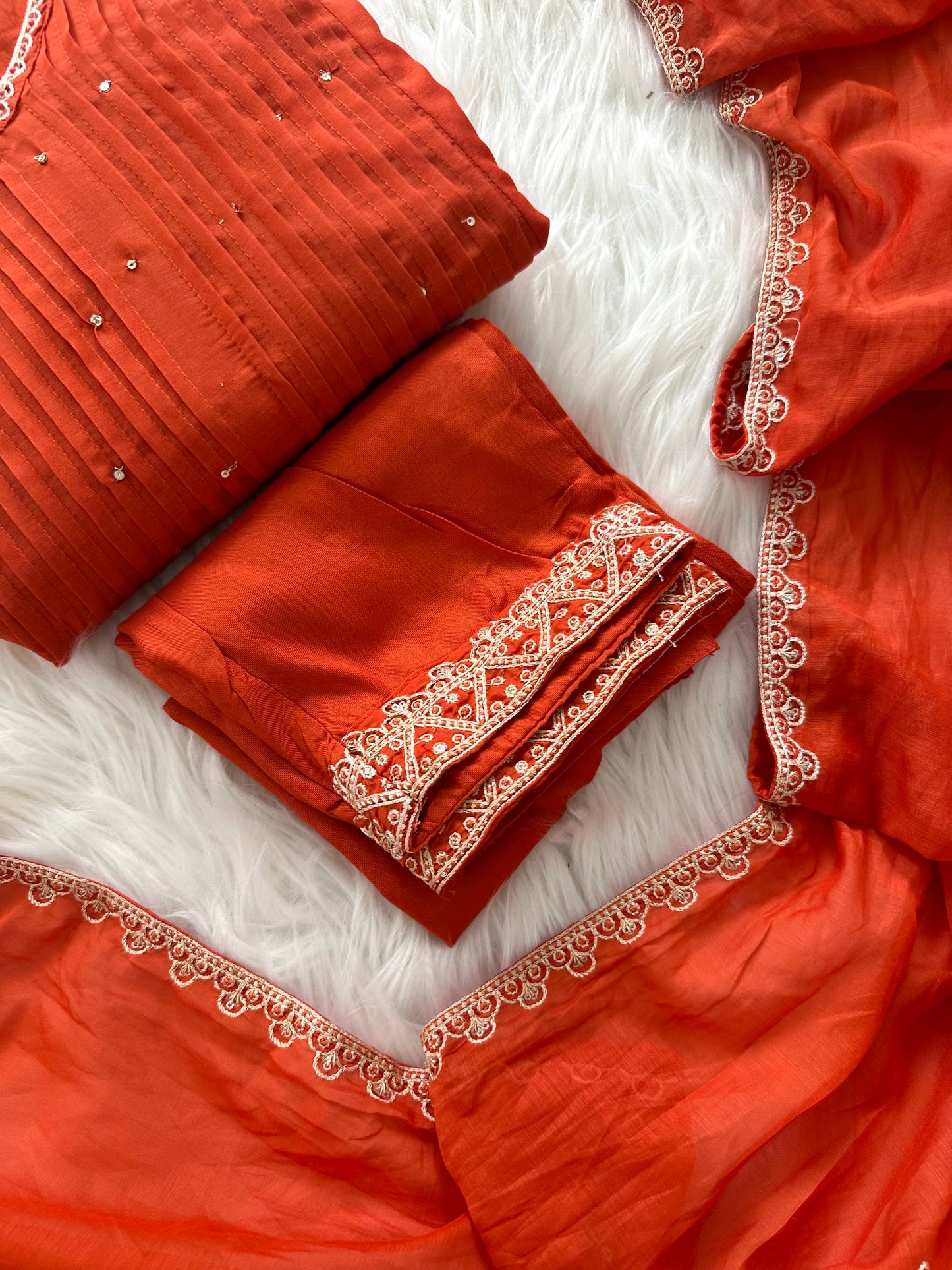 K369 - Mul Chanderi zari work Aline Kurti with pants and dupatta in 2 colours