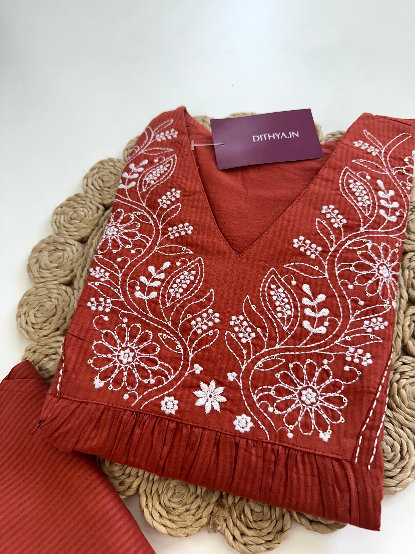 K042 - Cotton embroidered Kurti with pants in 2 colours