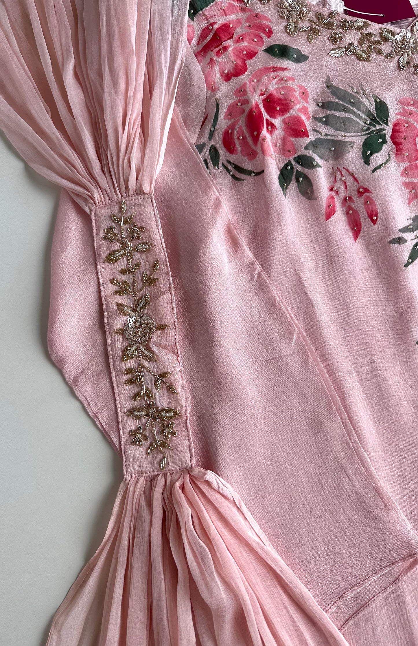 K395 - Chinnon Handwork Aline Kurti with pants and dupatta