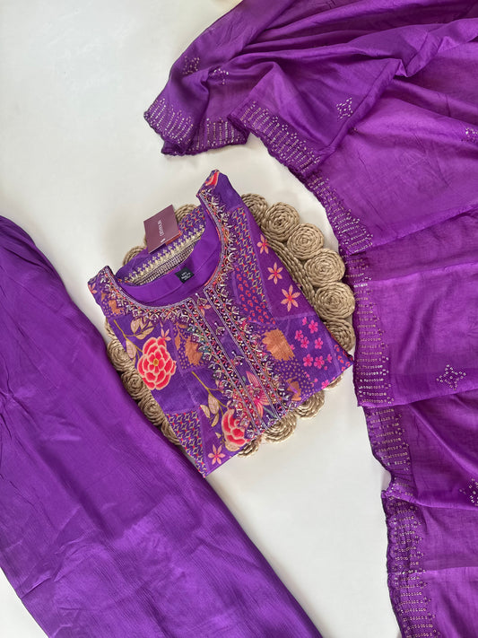 K285 - Russian silk floral peplum kurti with pants and dupatta