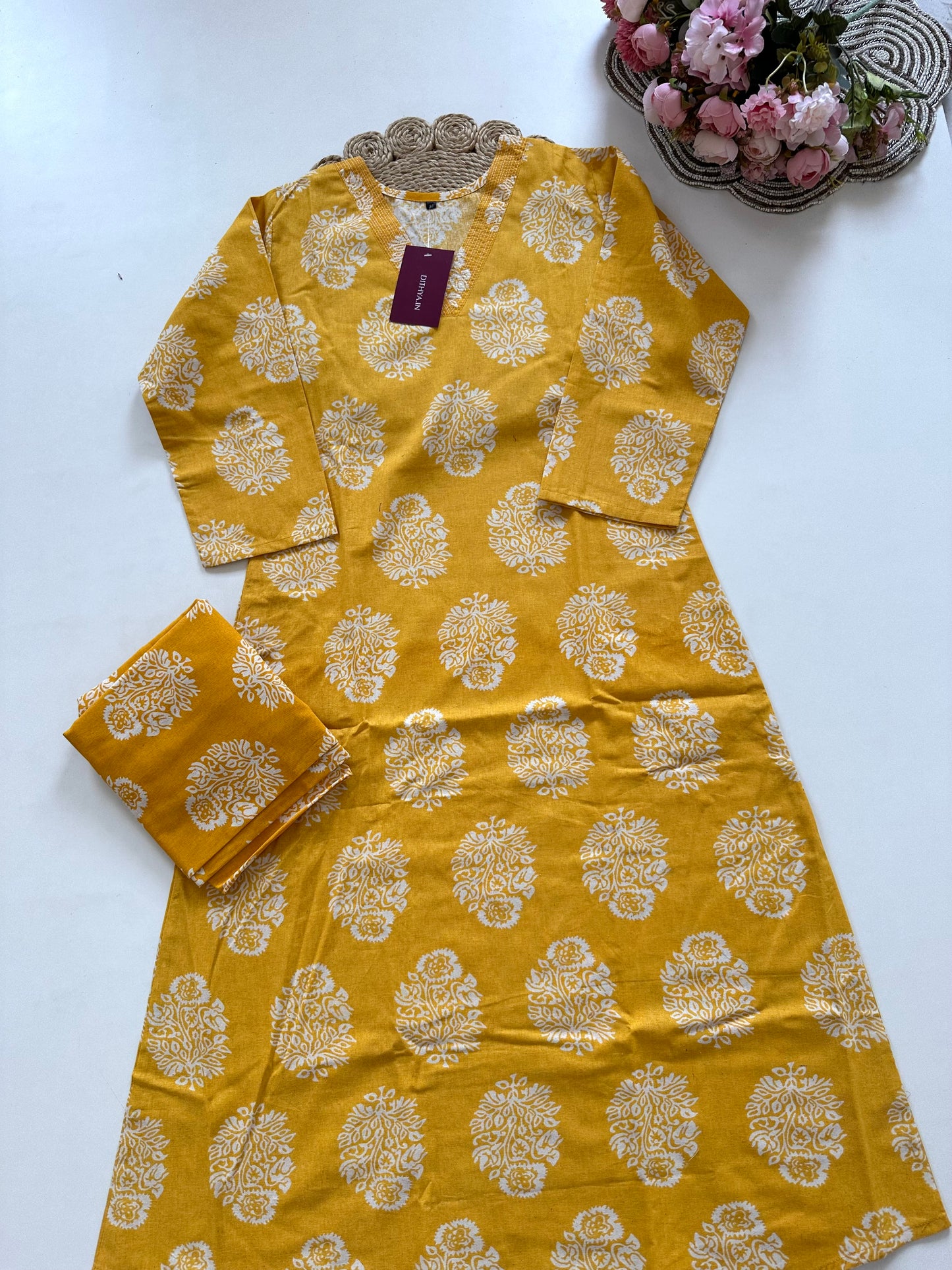 K395 - Cotton Aline Kurti with pants in 2 colours