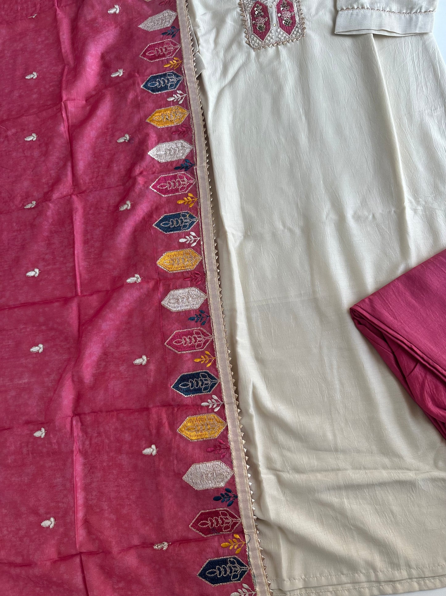 D319- Roman silk straight kurti with pants and dupatta