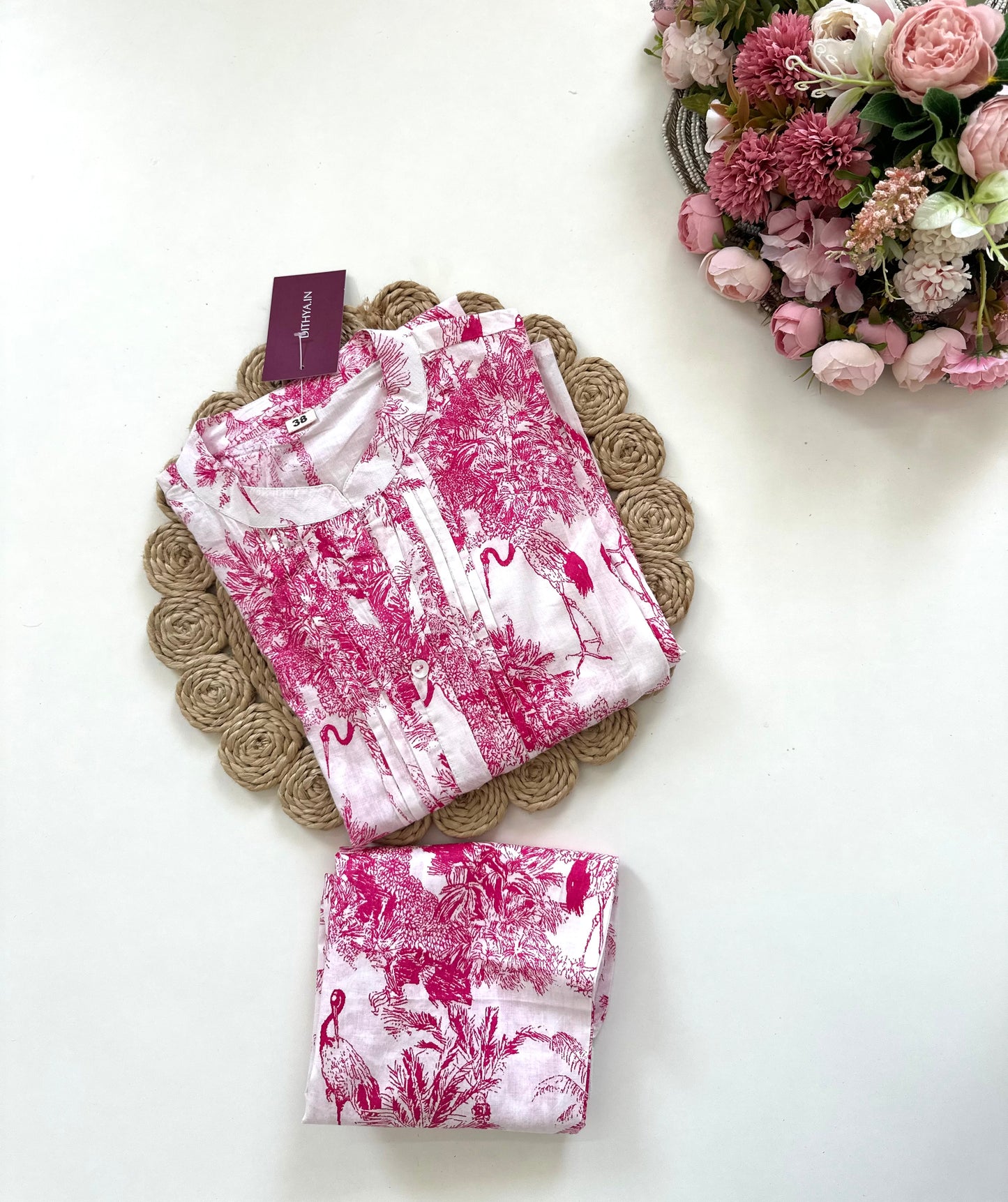 K325 - Cotton floral Aline Kurti with pants