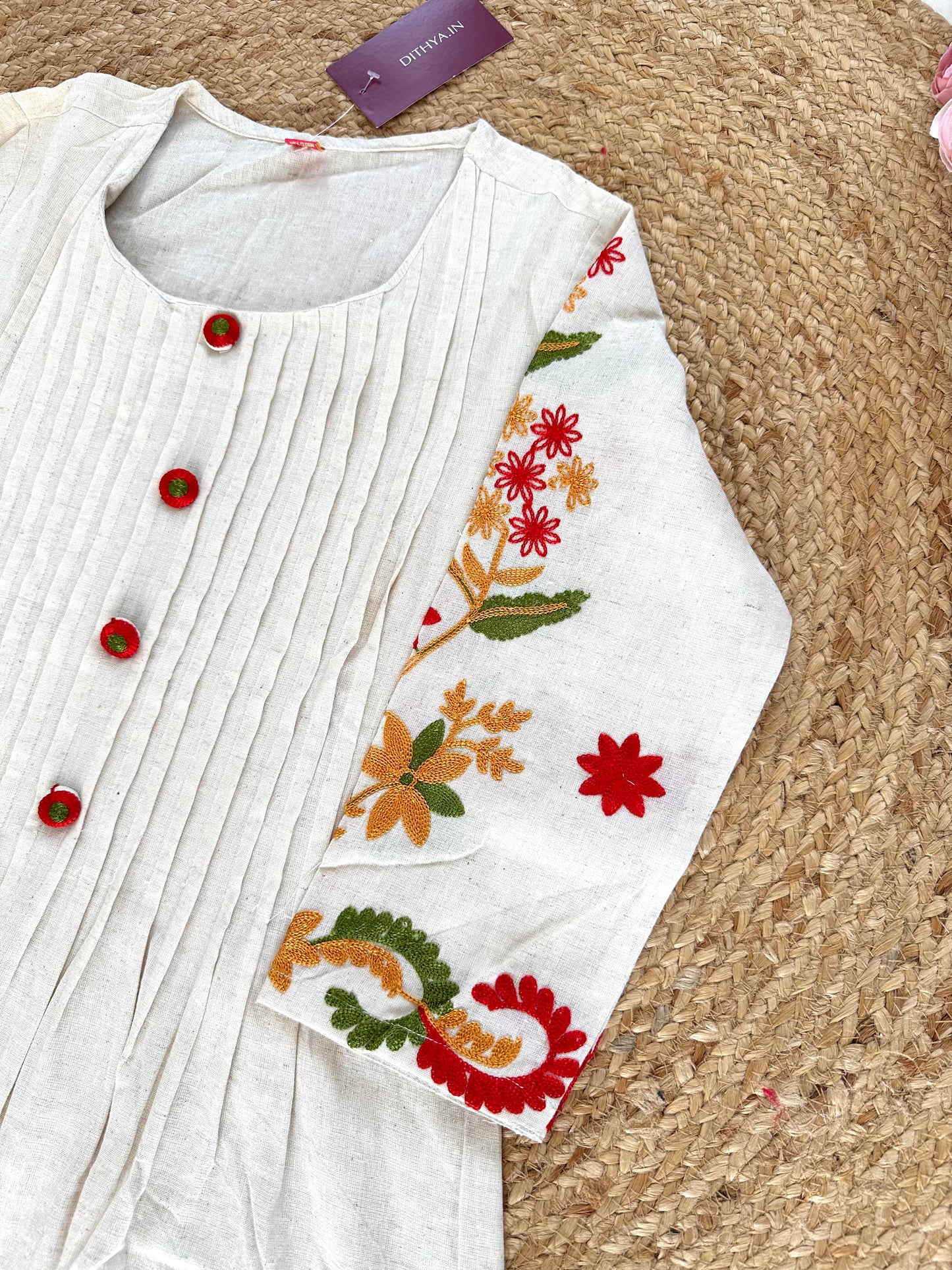 K151 - Cotton embroidered straight Kurti with pants