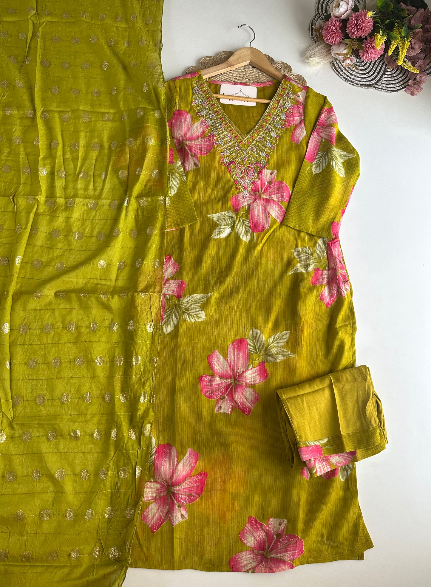 K489 - Roman silk straight Kurti with pants and dupatta