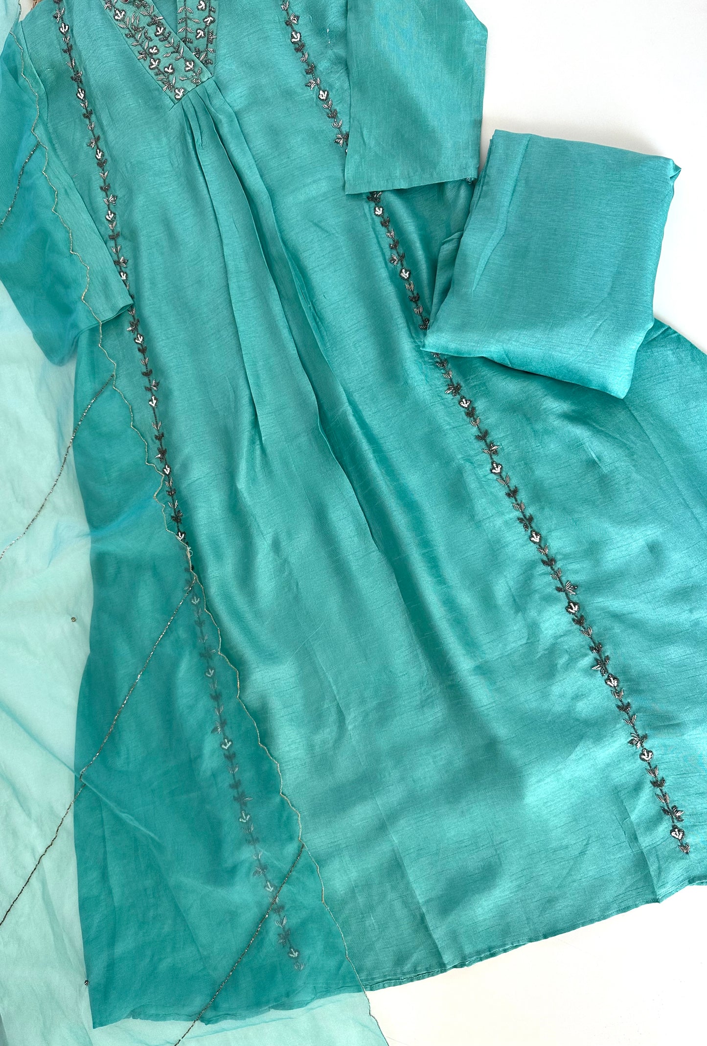 K200 - Russian silk handwork Anarkali with pants and dupatta .