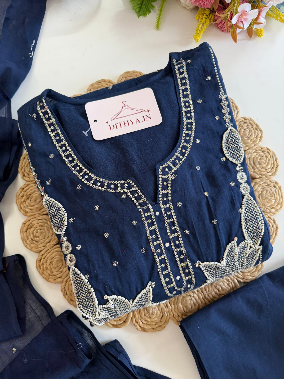 K126 - Mul cotton embroidered Anarkali with pants and dupatta in 2 colours