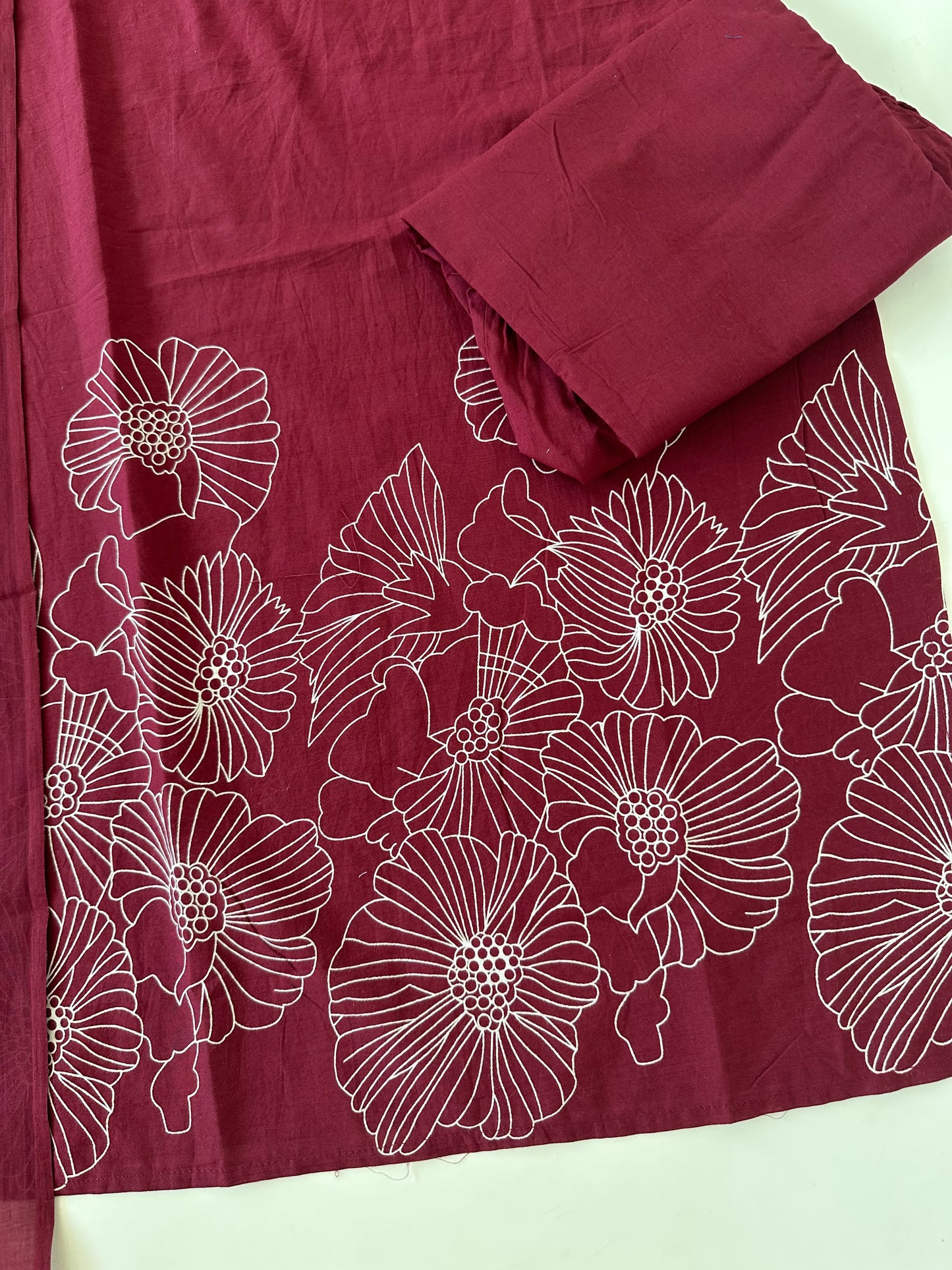 K075 - Mul cotton embroidered straight Kurti with pants and dupatta