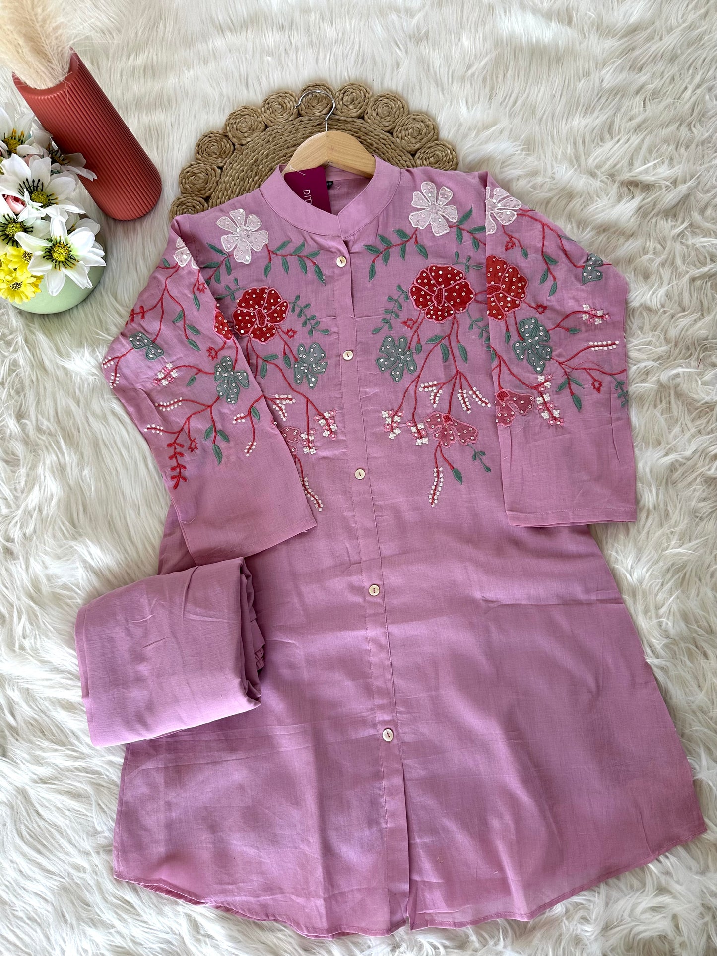 K437 - Cotton embroidered coord set in 2 colours