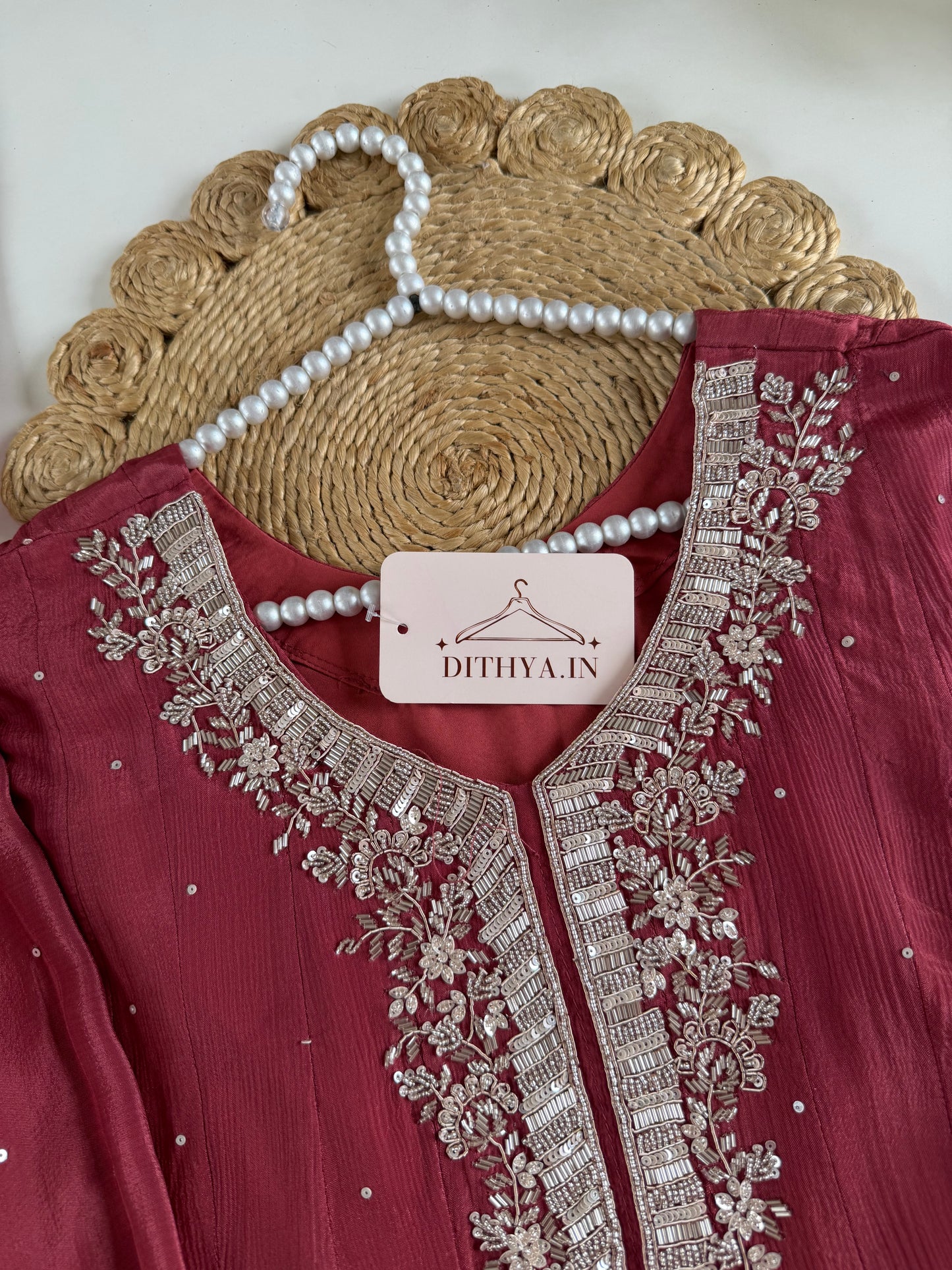 K481 - Pure Chinnon handwork Anarkali with pants and dupatta