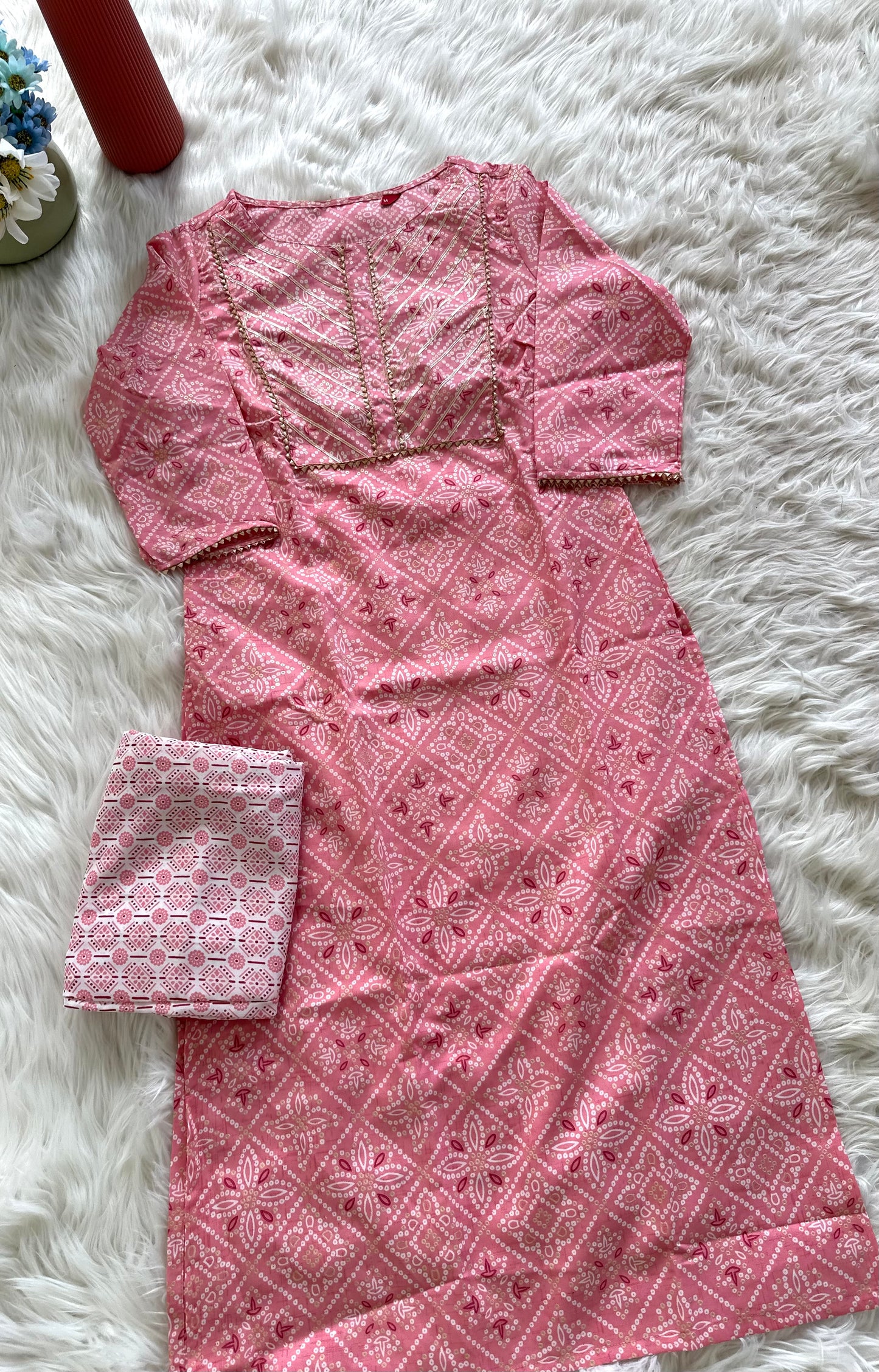 K394 - Cotton printed Kurti with pants and dupatta in 3 colours