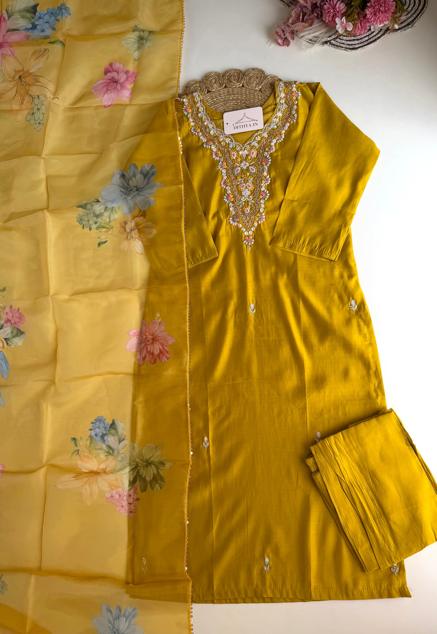 K500 - Roman silk straight Kurti with pants and dupatta