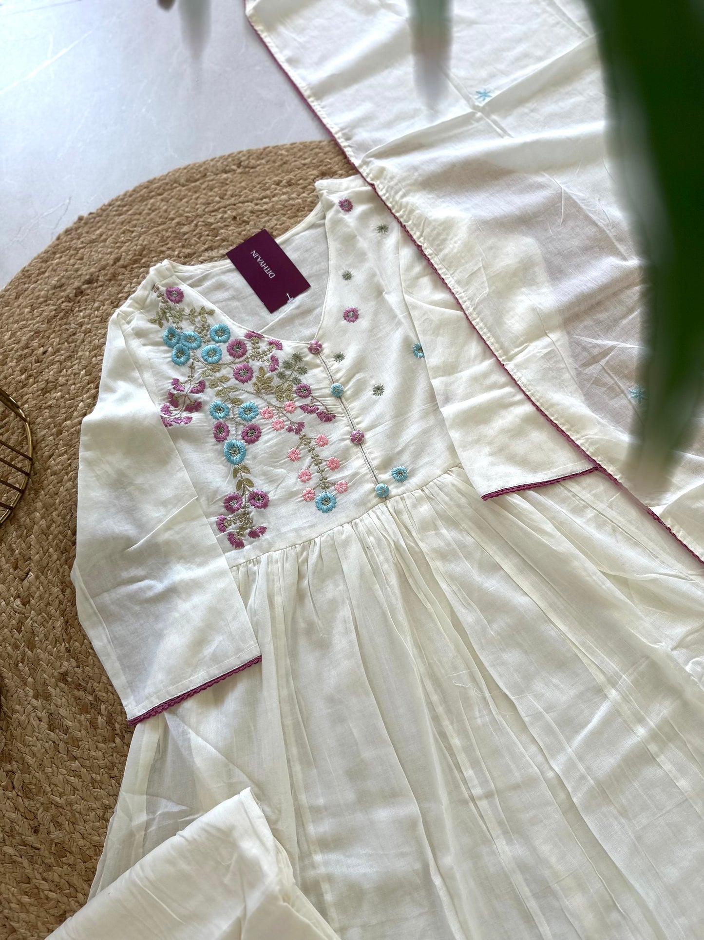 K008 - Cotton embroidered Anarkali with pants and dupatta .