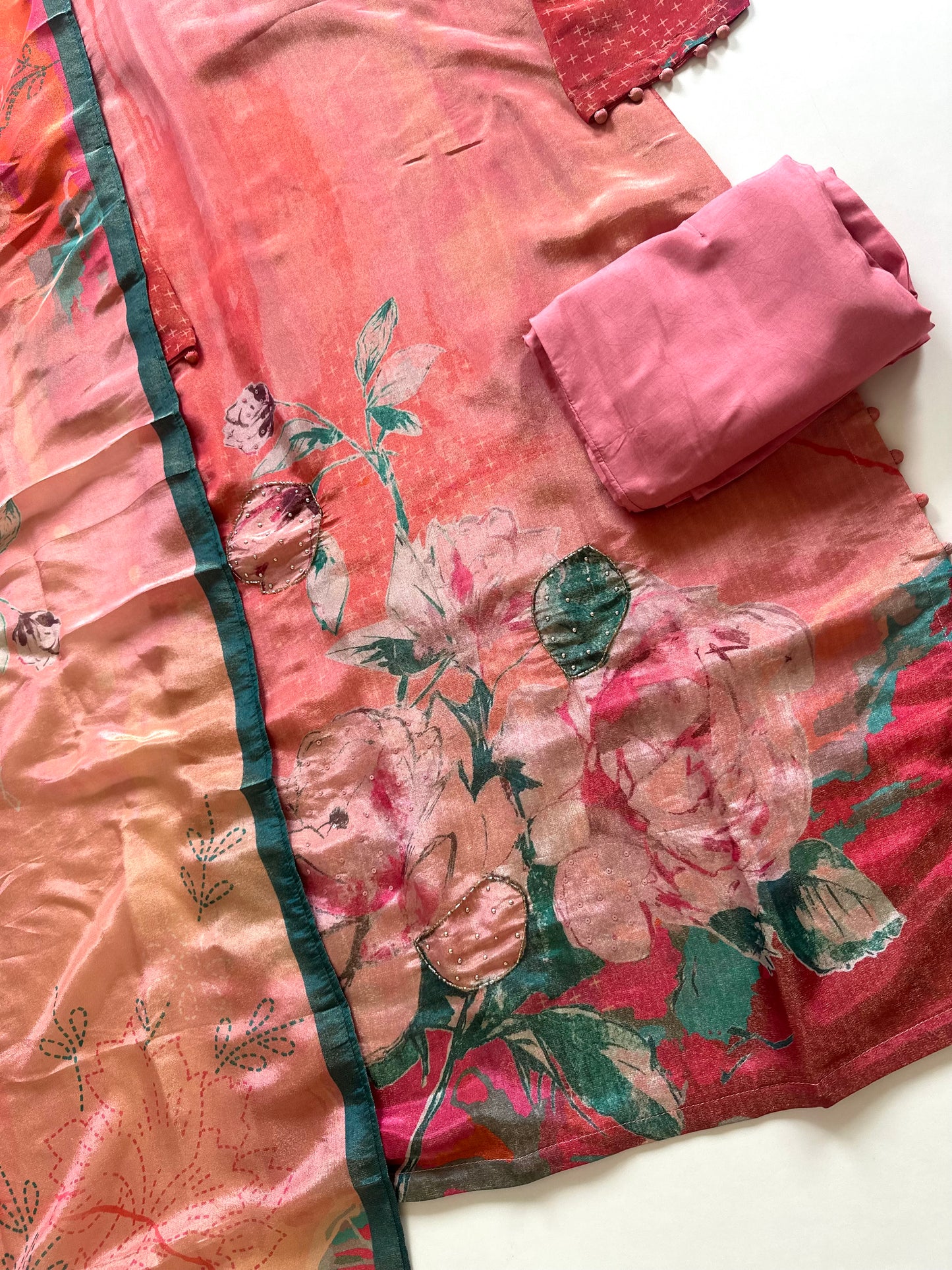 K233 - Tissue silk floral Straight Kurti with pants and dupatta
