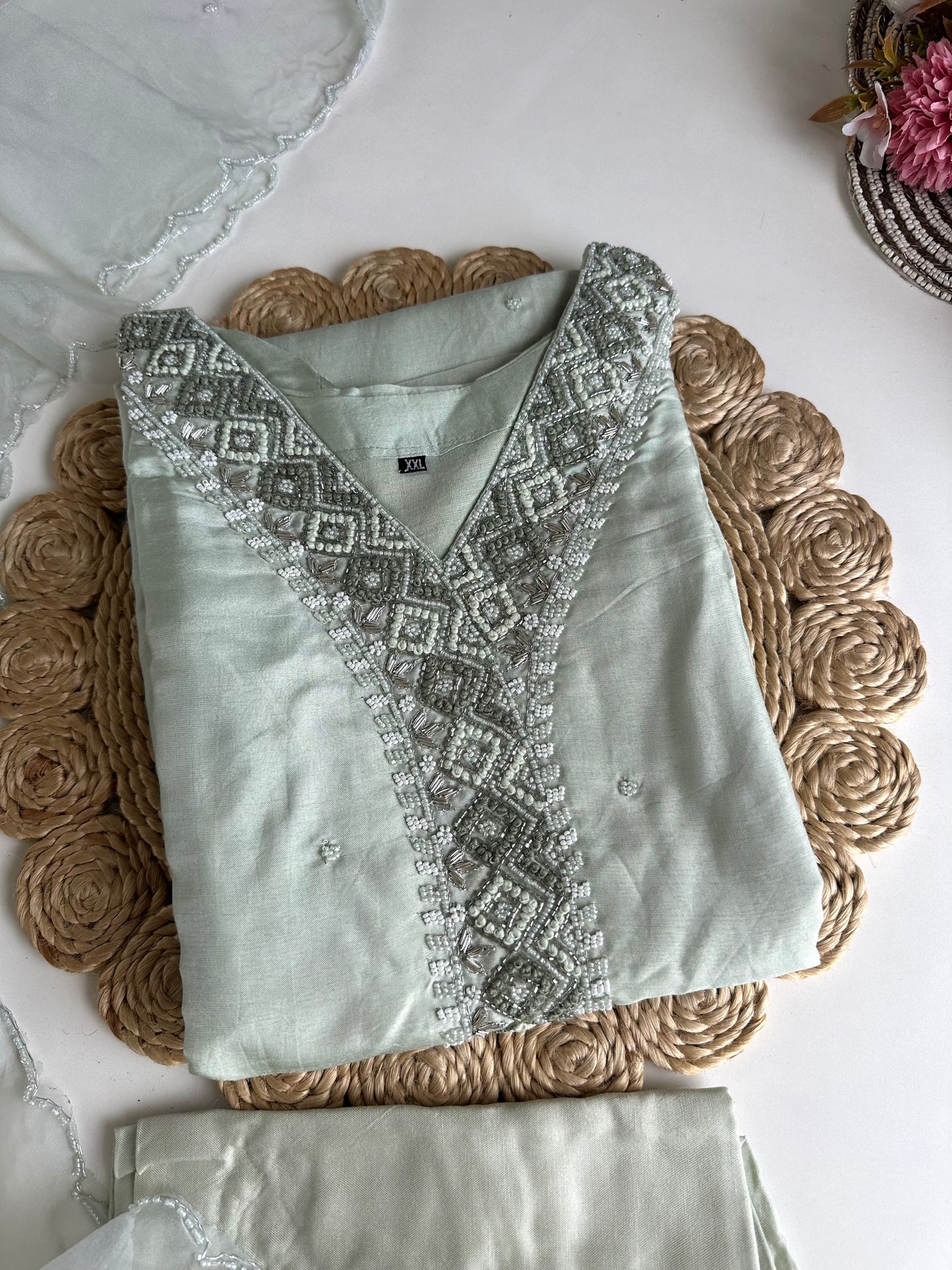 D063 -Russian silk straight kurti with pants and dupatta