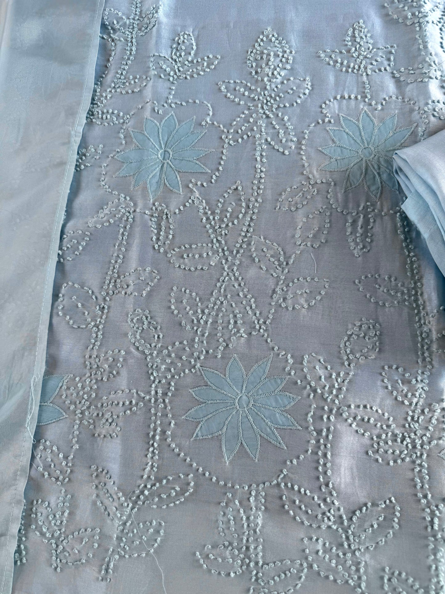 K628 - Chanderi silk knot appliqué work straight Kurti with pants and dupatta