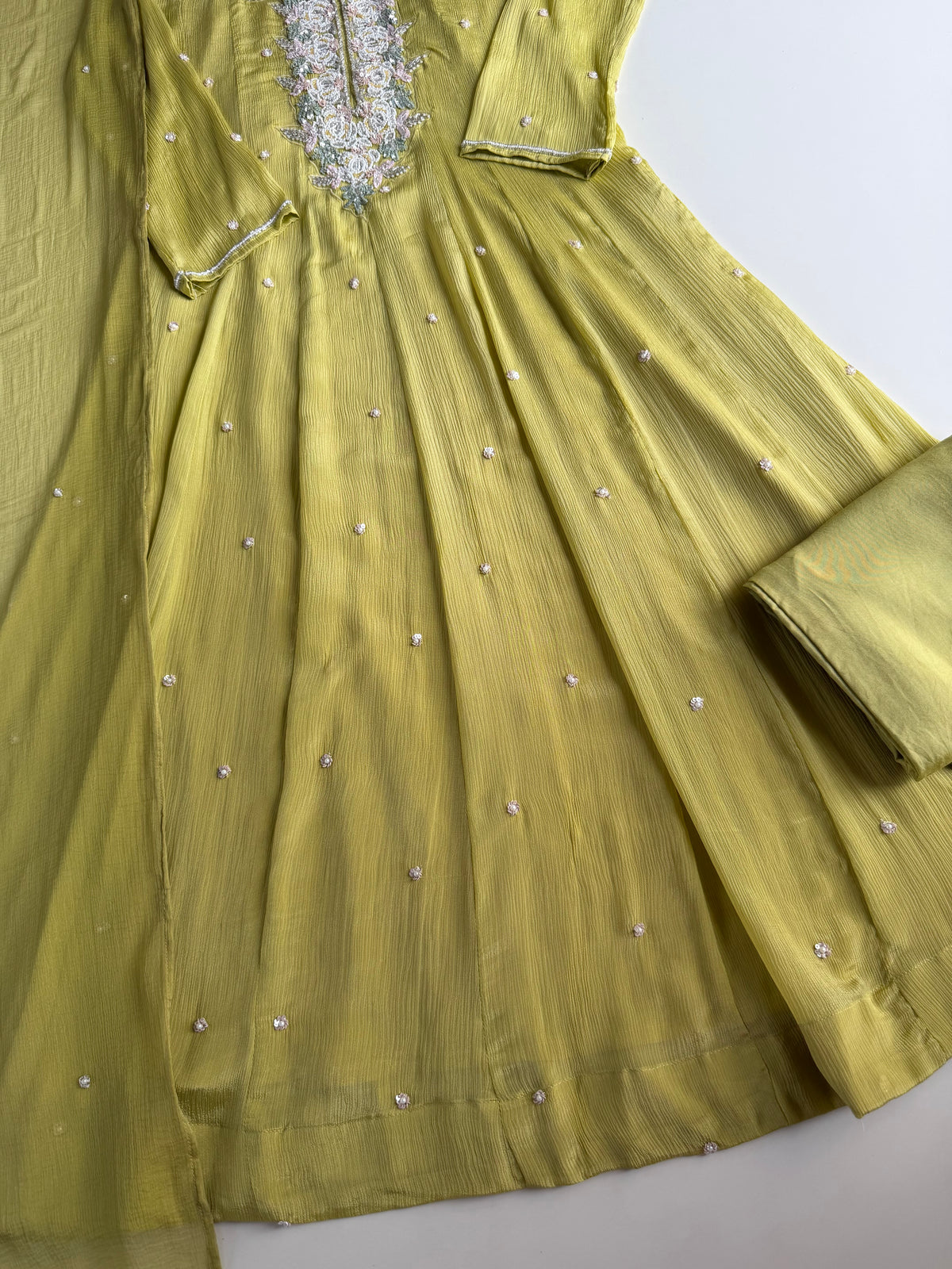 K620 - Pure Chinnon handwork Anarkali with pants and dupatta
