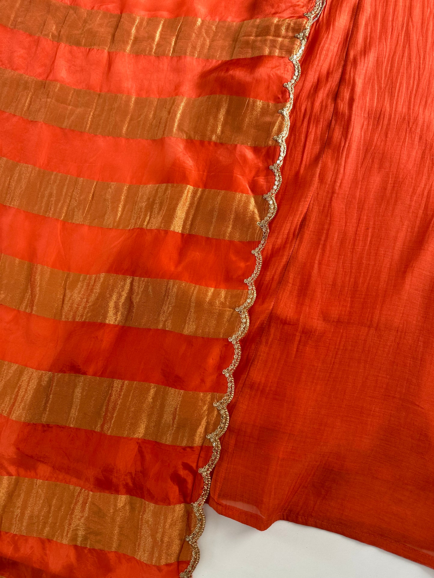 K332 - Mul Chanderi handwork Aline Kurti with pants and gaji organza dupatta