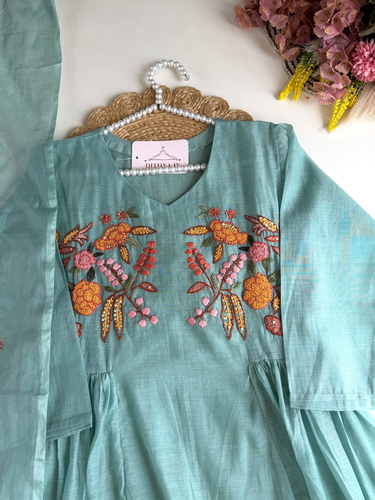 K512 - Mul chanderi Embroidered Anarkali with pants and dupatta