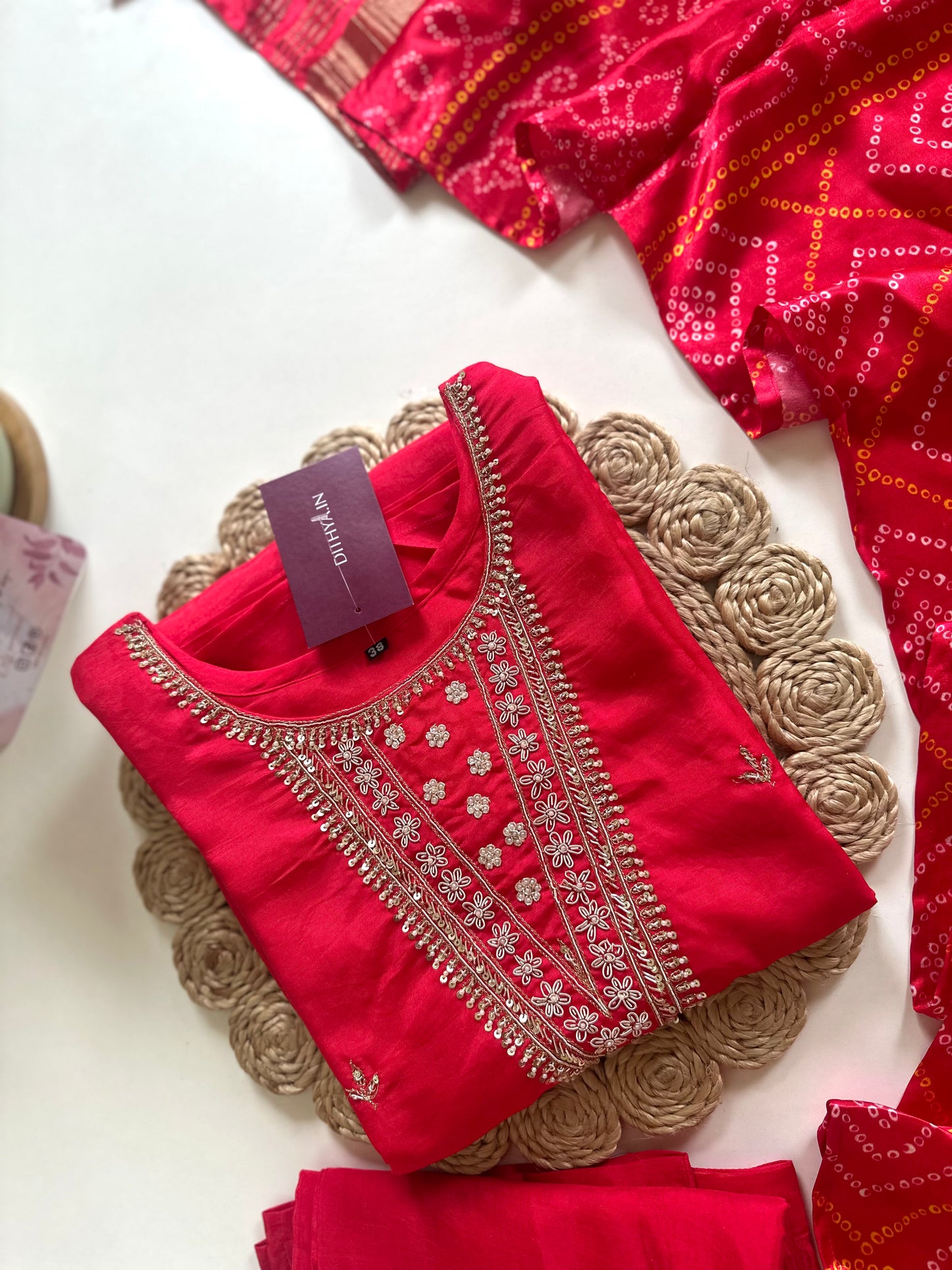 K079 - Gaji silk handwork straight kurti with pants and dupatta