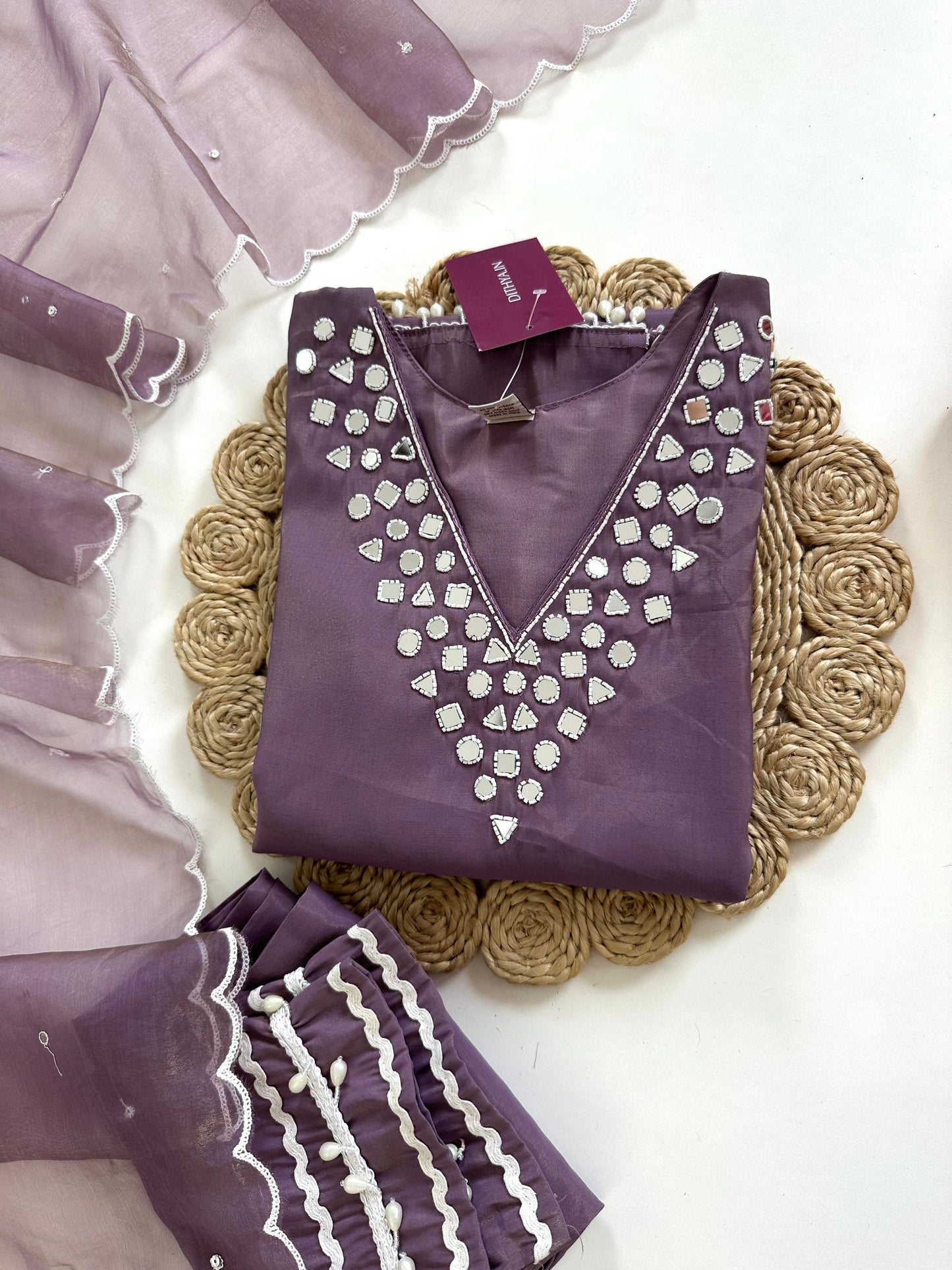 K209 - Shimmer silk mirror work straight Kurti with pants and dupatta in 3 colours