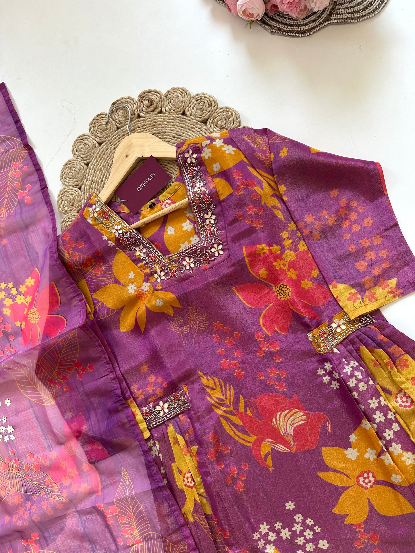 K115 - Tissue silk Anarkali with pants and dupatta