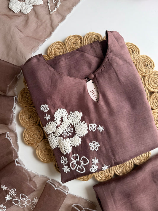 K634 - Russian silk embroidered straight Kurti with pants and dupatta