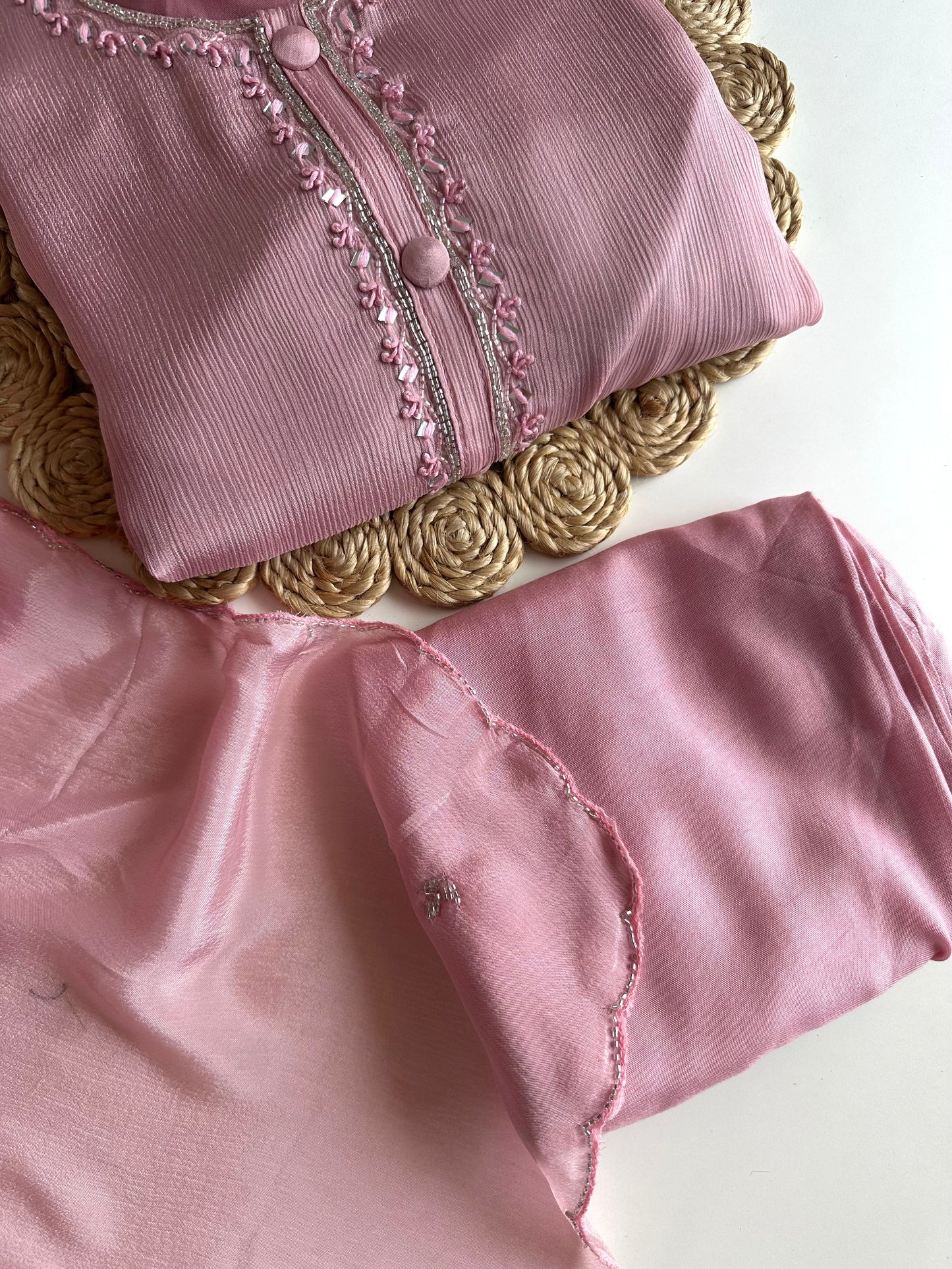 K415 - Pure chinnon handwork Anarkali with pants and dupatta
