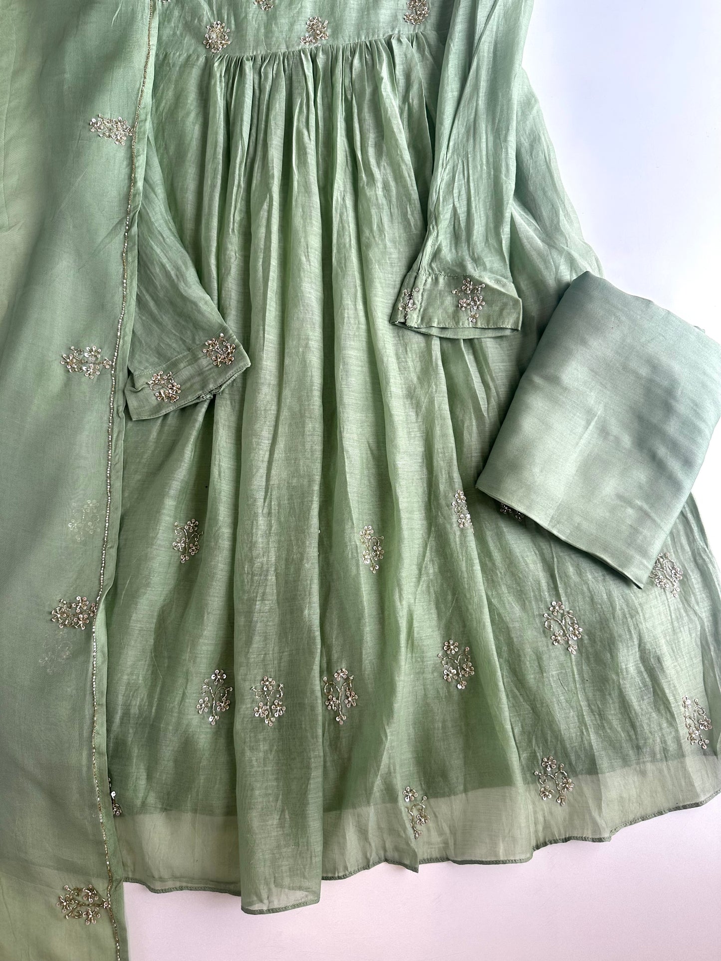 K347 - Mul Chanderi handwork Anarkali with pants and dupatta