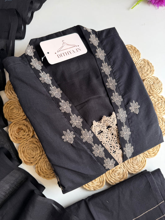 K032 - Mul cotton embroidered Anarkali with pants and dupatta