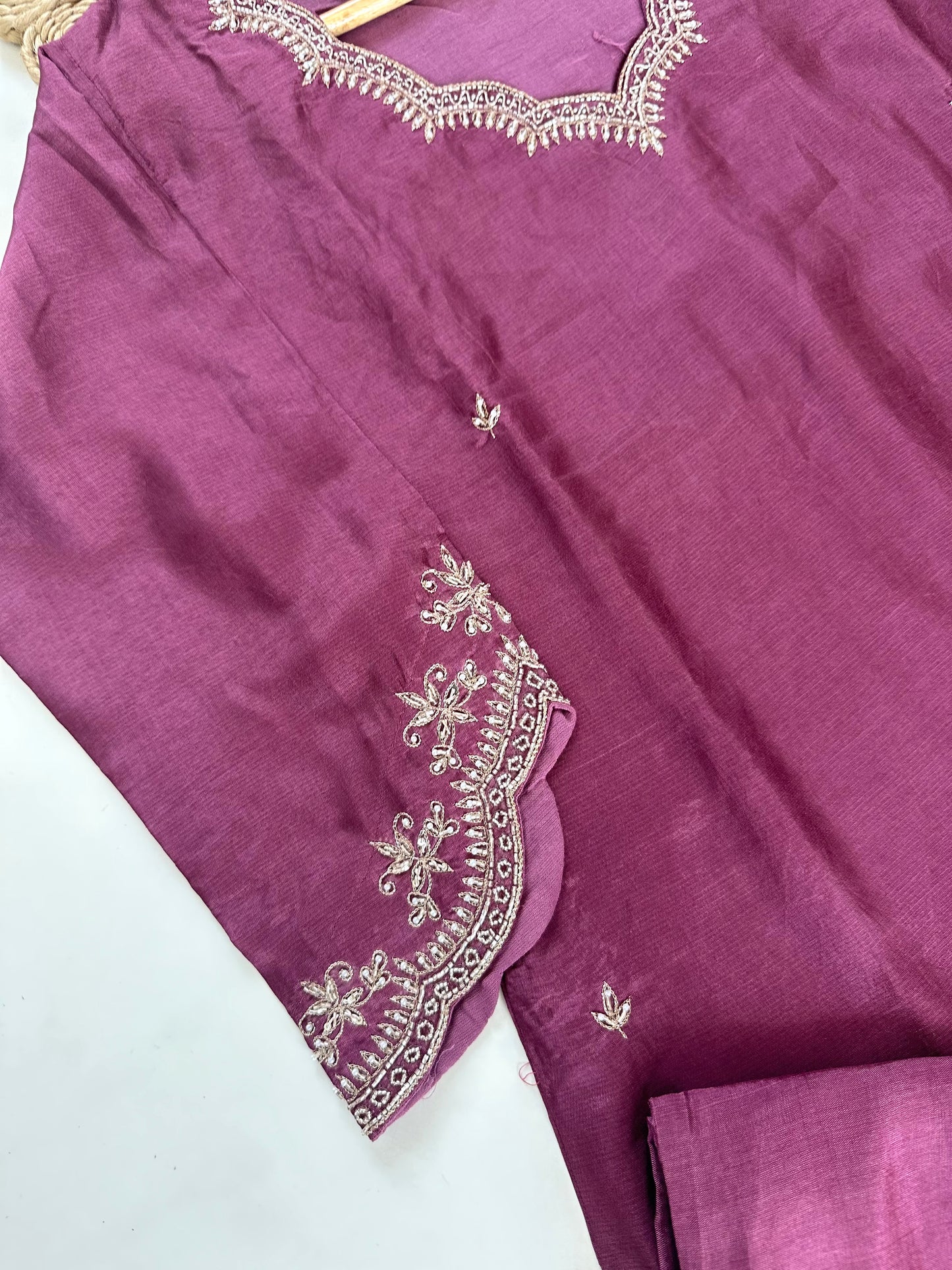 K254 - Russian silk Zardosi work straight kurti with palazzo and dupatta .