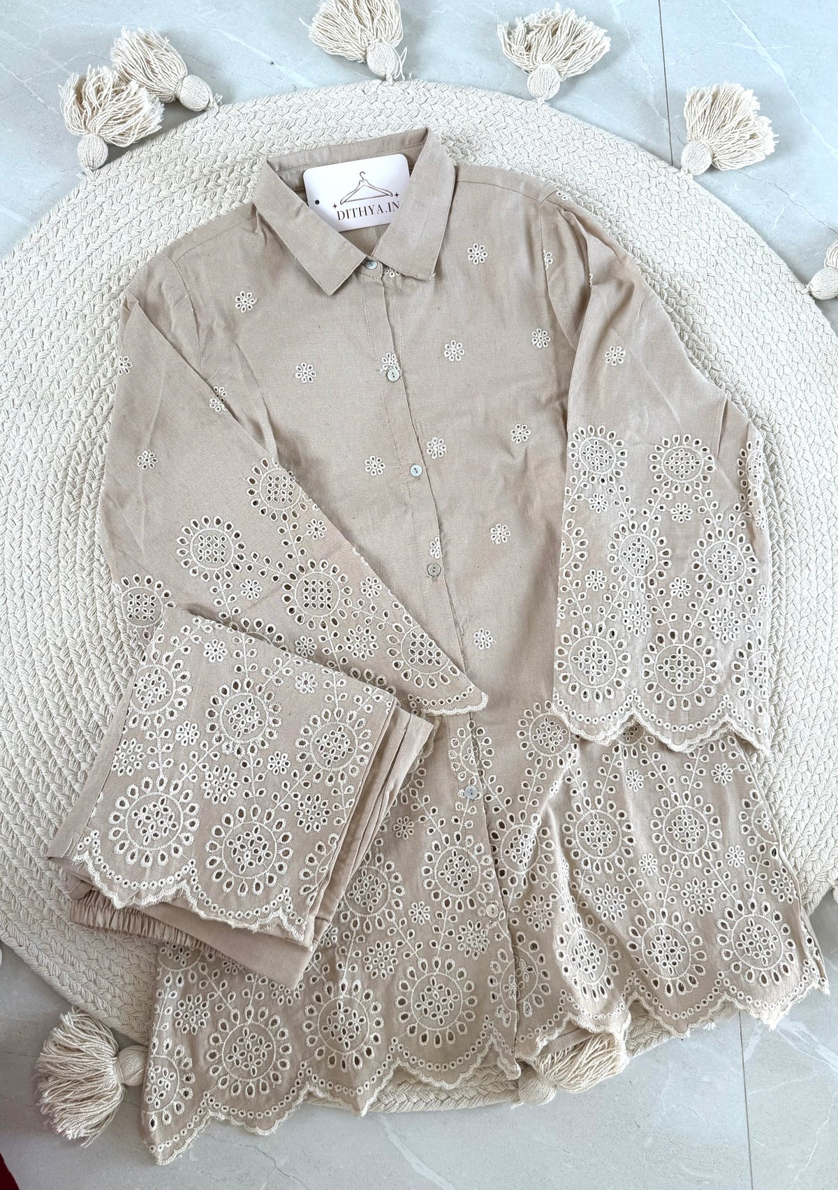 K047 - Linen cotton embroidered coord set