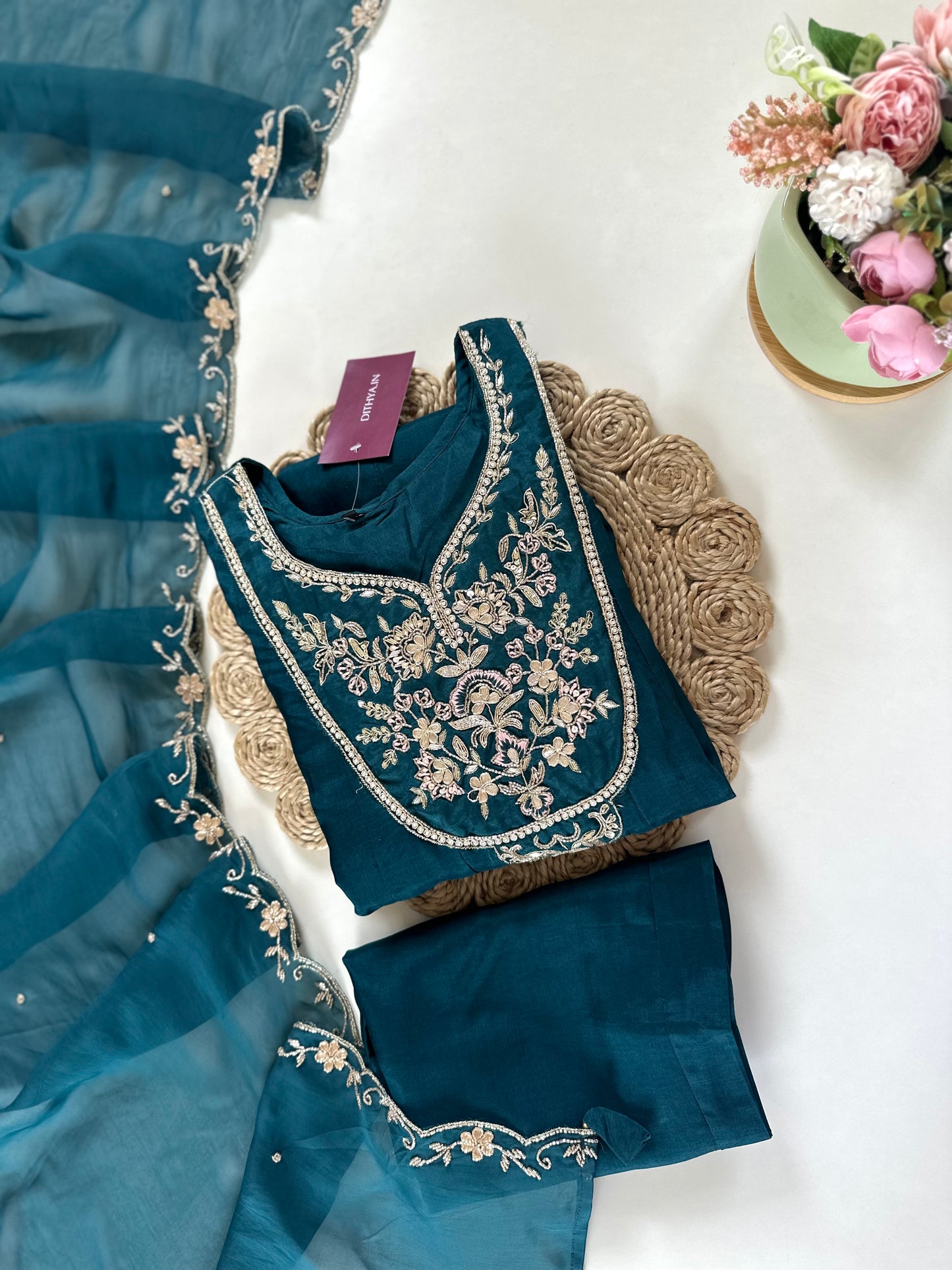 K076 - Zardosi Russian silk Anarkali with pants and dupatta