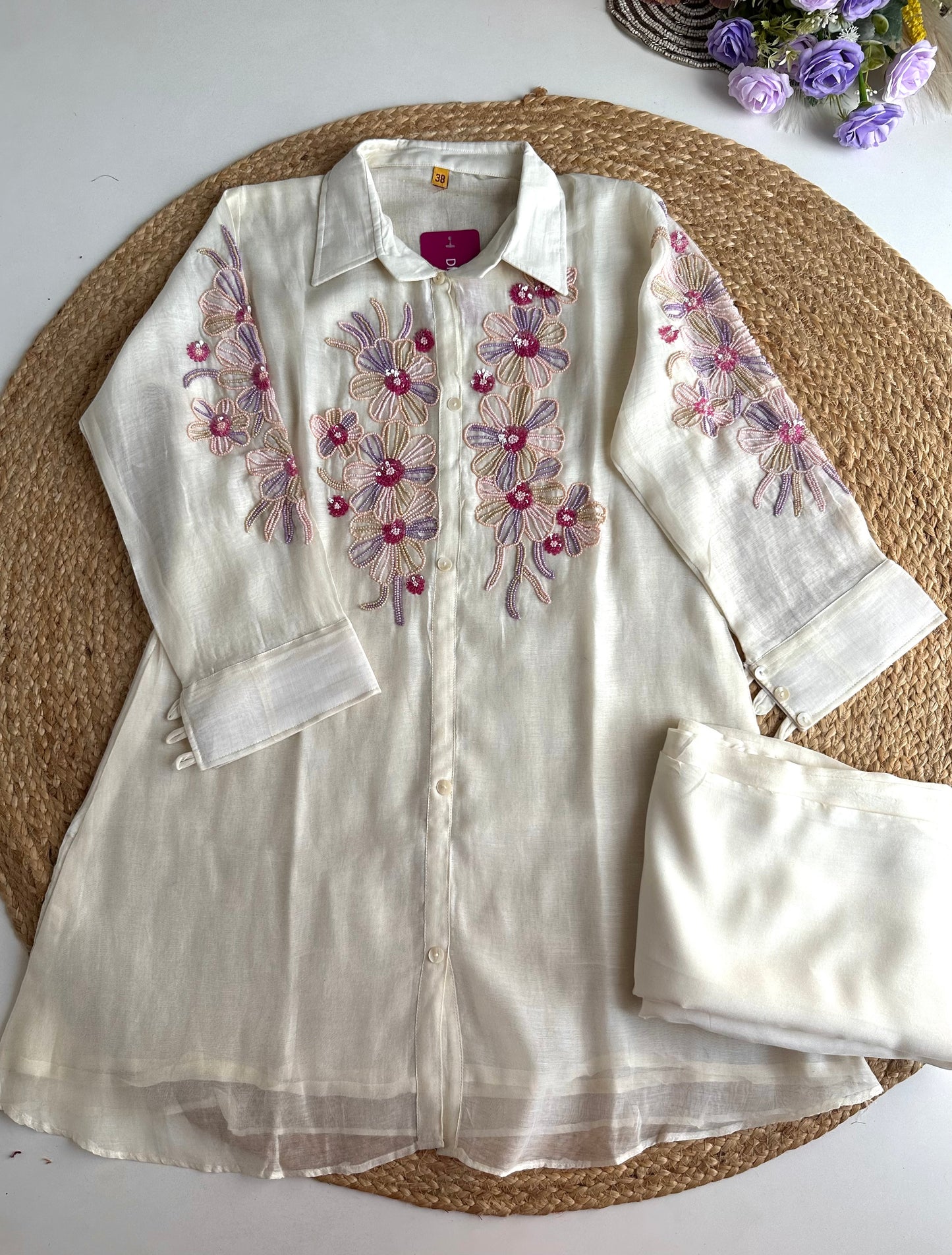 K341 - Mul Chanderi handwork coord set