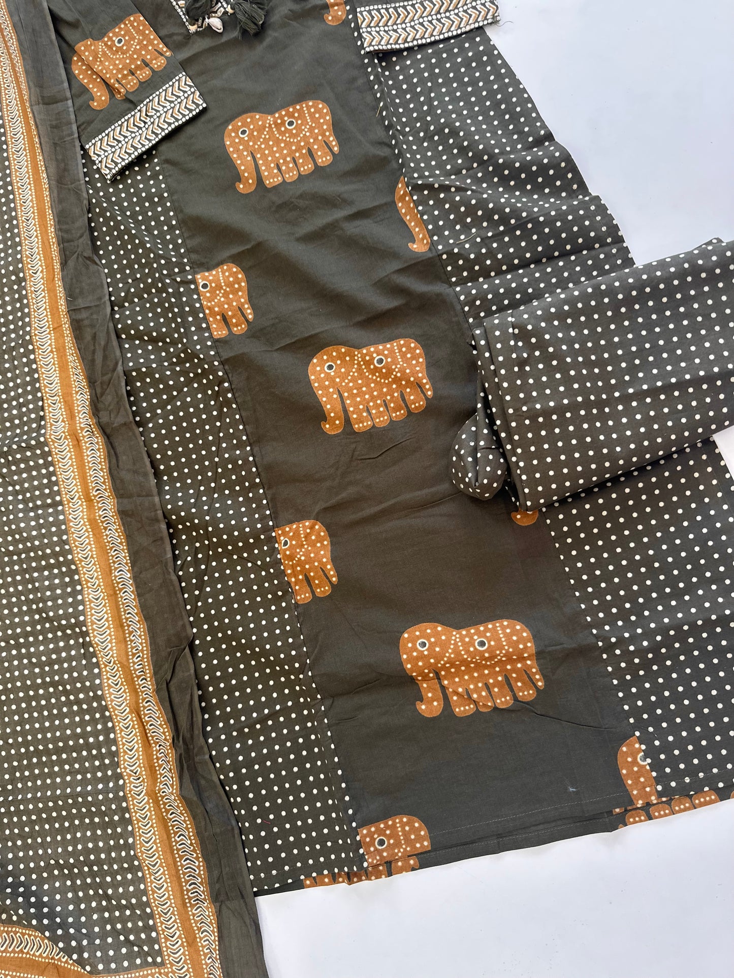 K044 - Cotton Aline Kurti with pants and dupatta