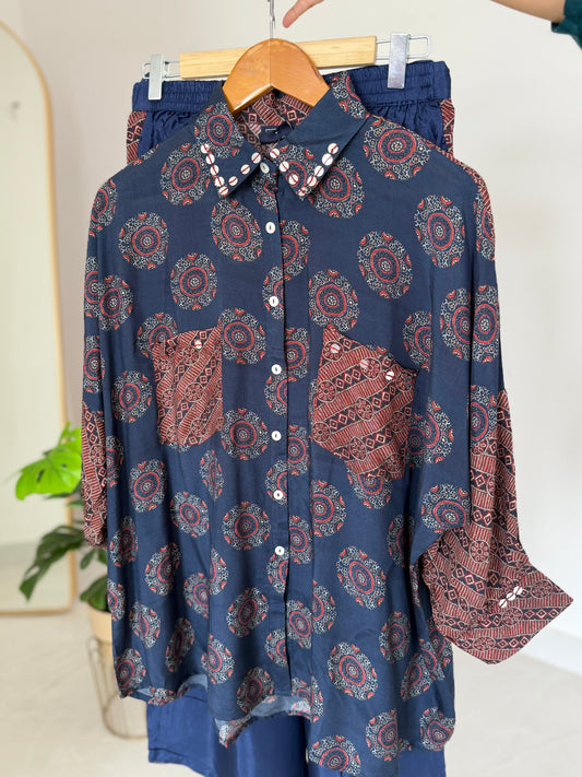 K242 - Crape Ajrakh printed coord set