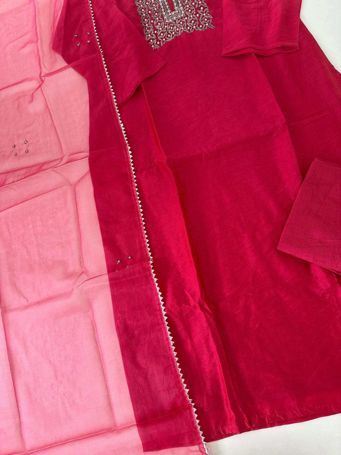 D416-Dola silk straight kurti with pants and dupatta