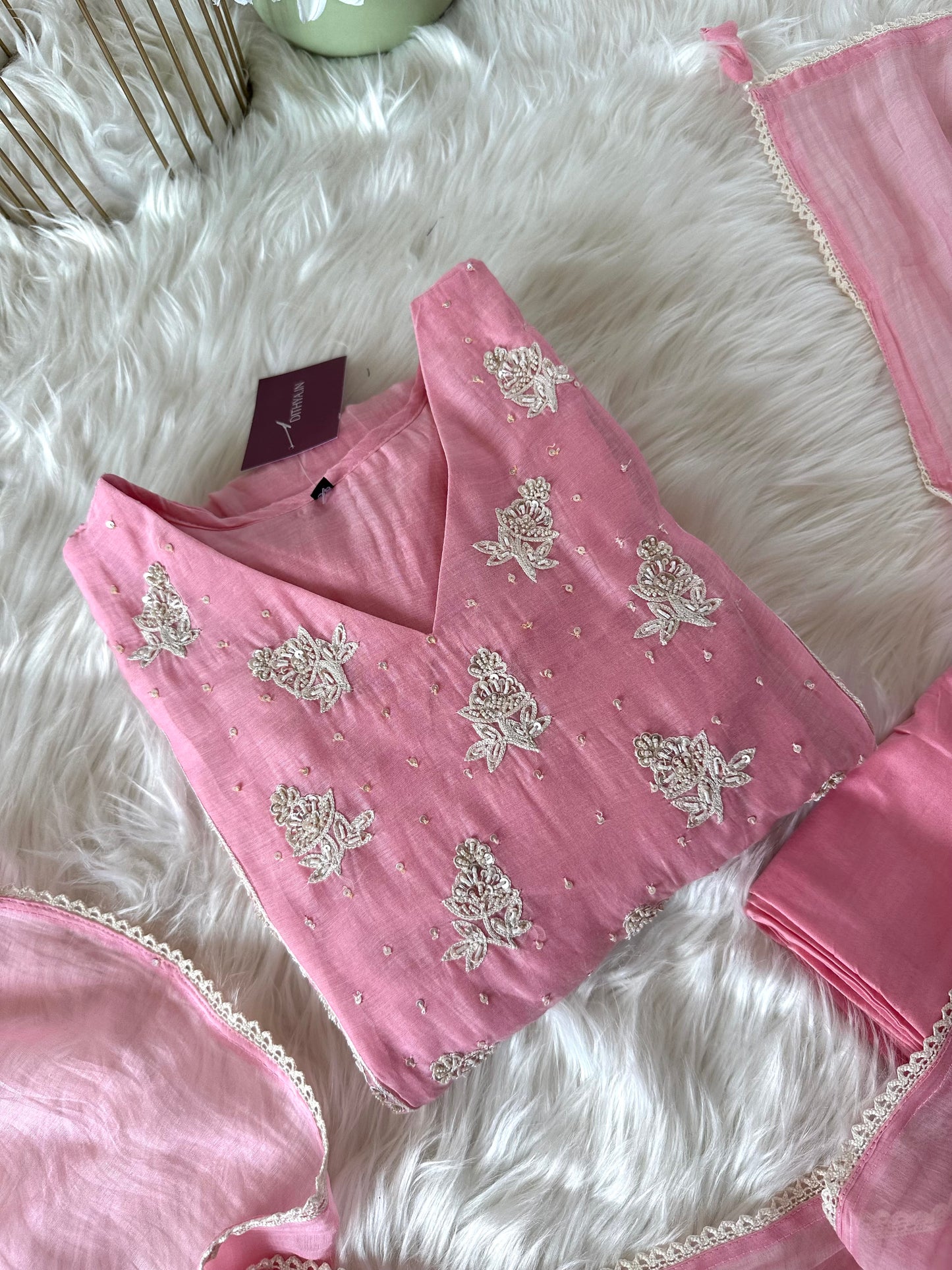 K007 - Mul Chanderi handwork Anarkali with pants and dupatta